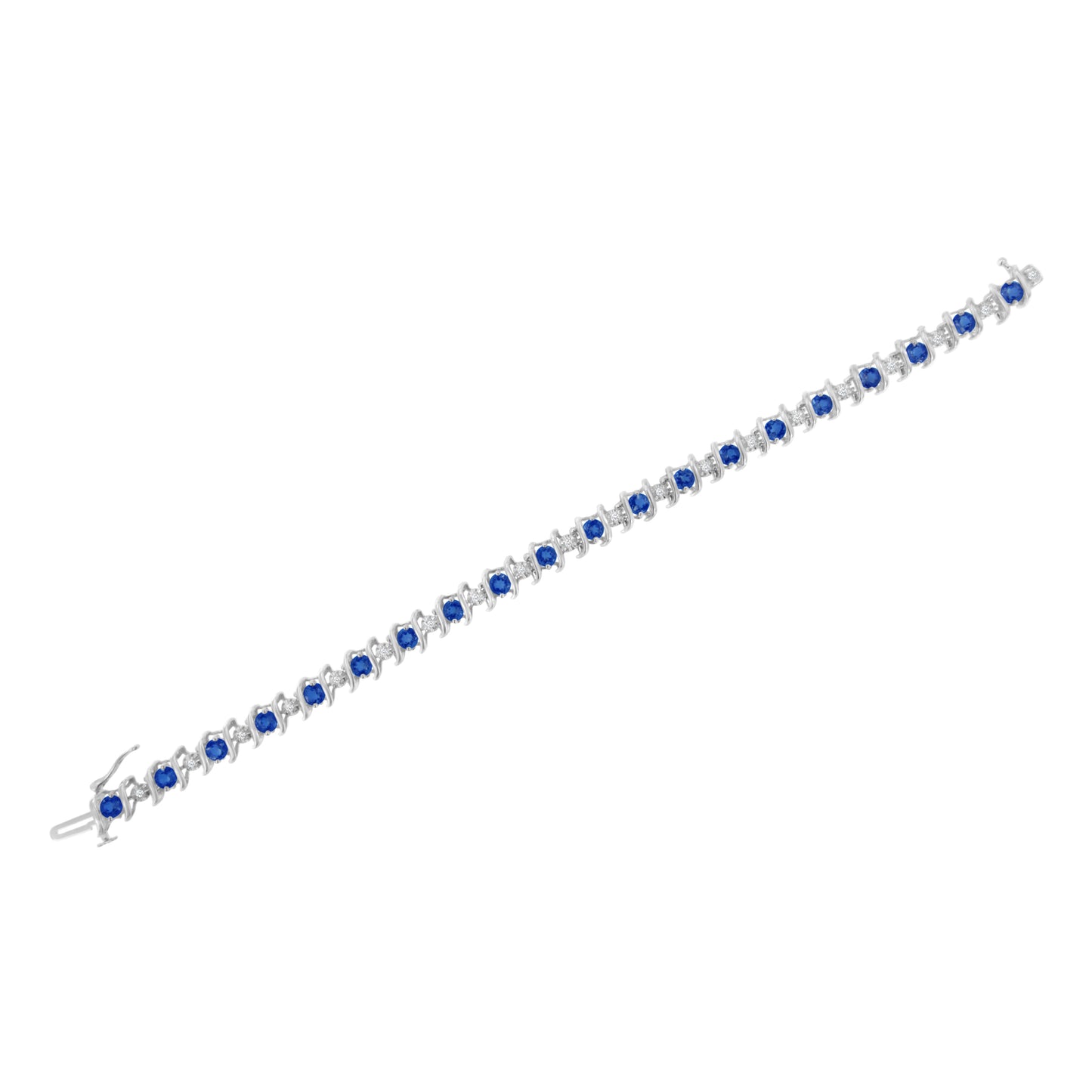 Bracelet de tennis en argent sterling .925 avec diamants ronds et saphirs cultivés en laboratoire