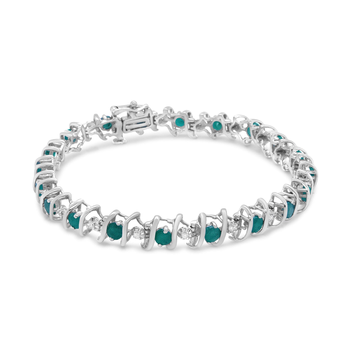 Bracelet de tennis en argent sterling .925 avec diamants ronds et saphirs cultivés en laboratoire