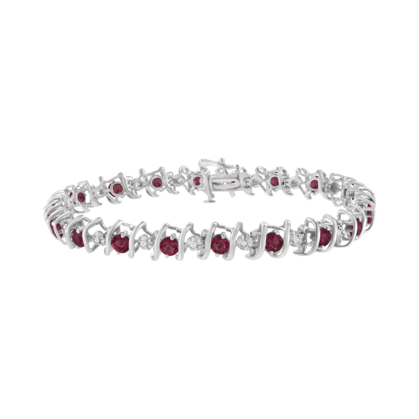Bracelet de tennis en argent sterling .925 avec diamants ronds et saphirs cultivés en laboratoire