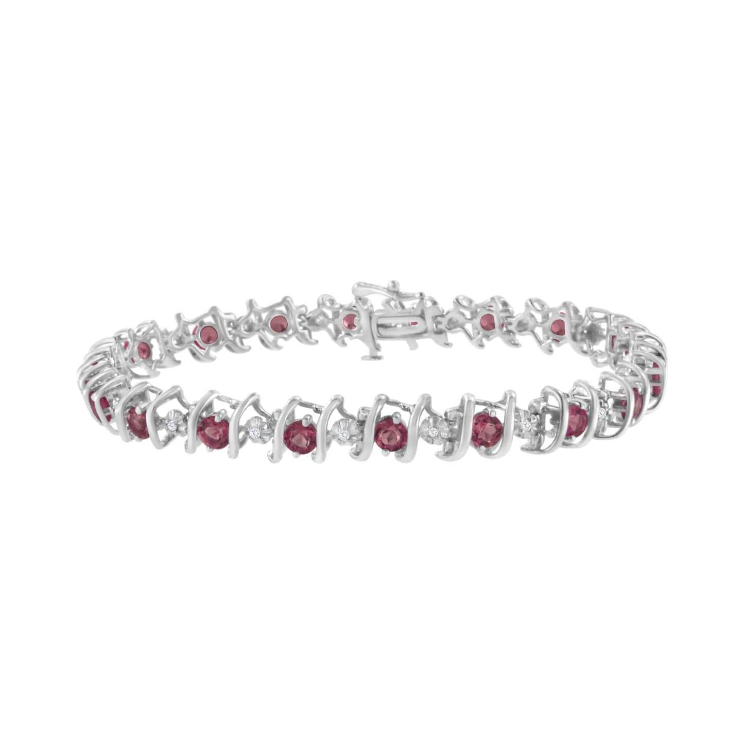 Bracelet de tennis en argent sterling .925 avec diamants ronds et saphirs cultivés en laboratoire