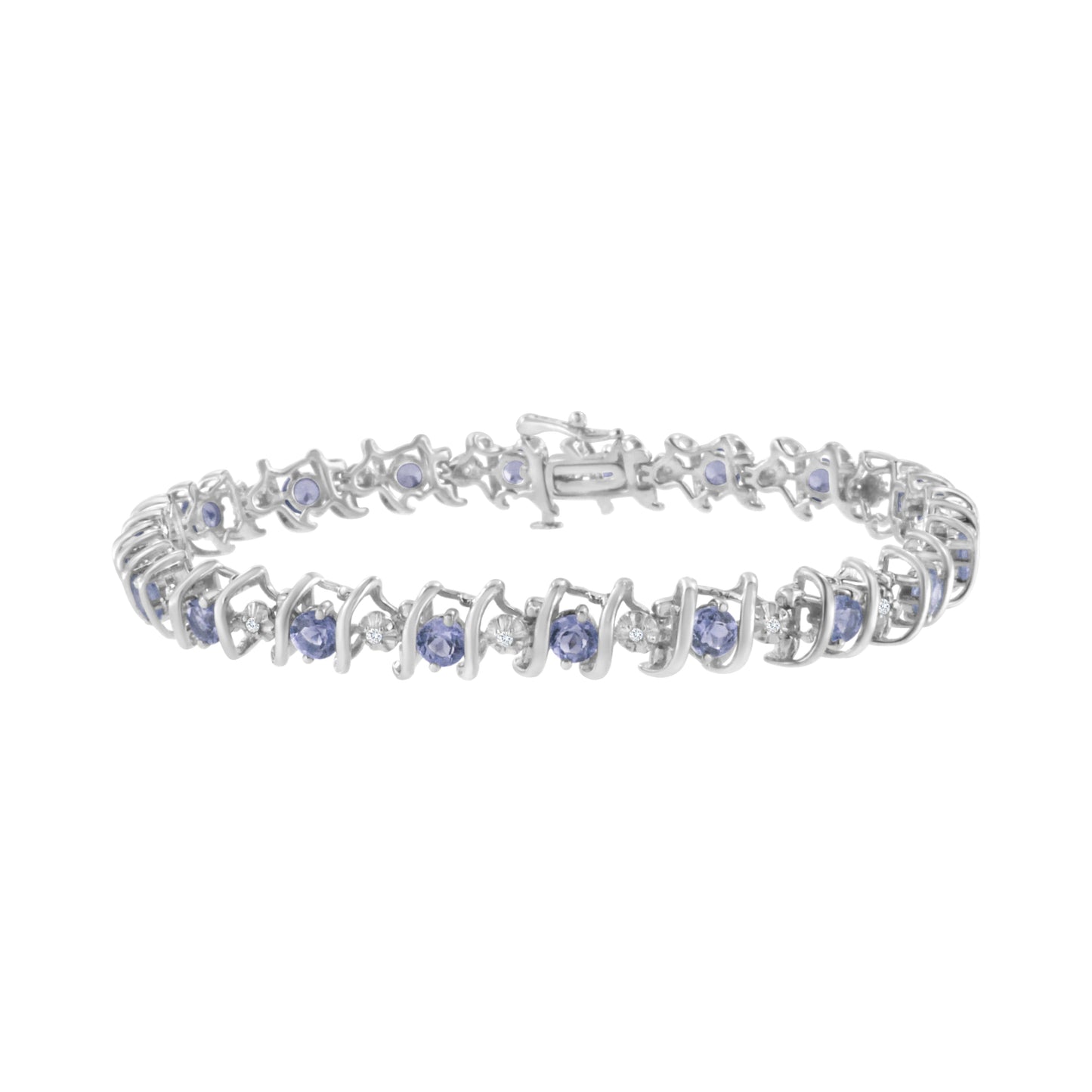 Bracelet de tennis en argent sterling .925 avec diamants ronds et saphirs cultivés en laboratoire