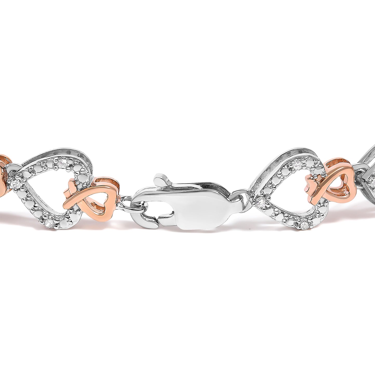 10K Rose Gold Plated Sterling Silver Diamond Heart Link Bracelet