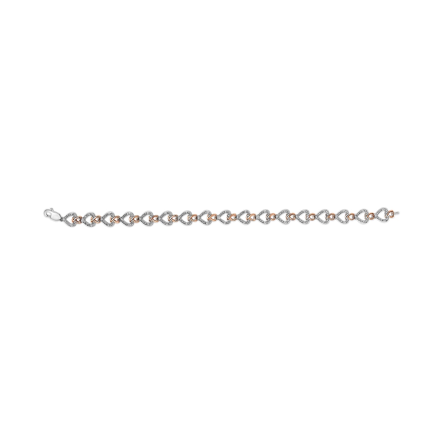 10K Rose Gold Plated Sterling Silver Diamond Heart Link Bracelet