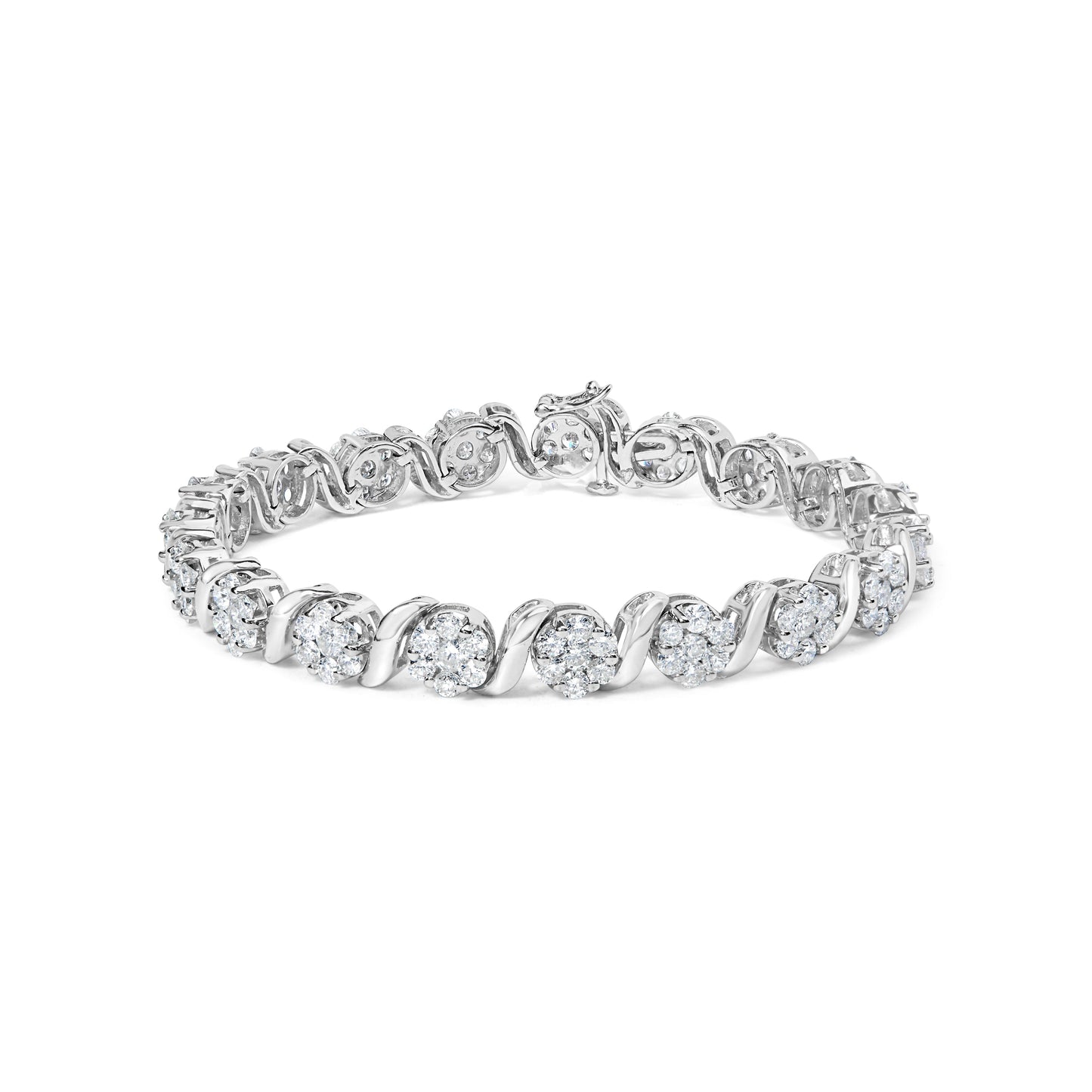 Bracelet en or blanc 14K avec diamants en cluster floral - 7"