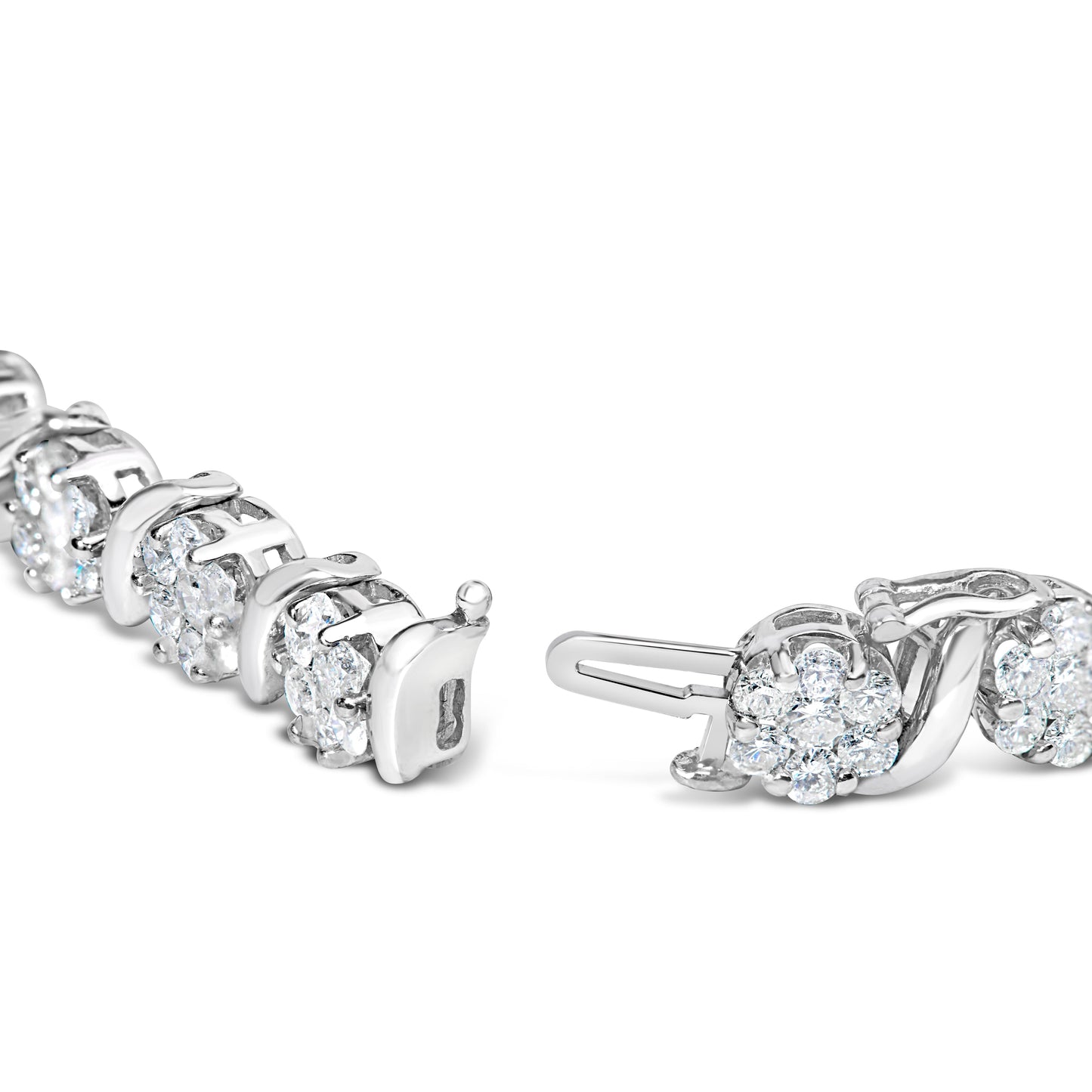 Bracelet en or blanc 14K avec diamants en cluster floral - 7"