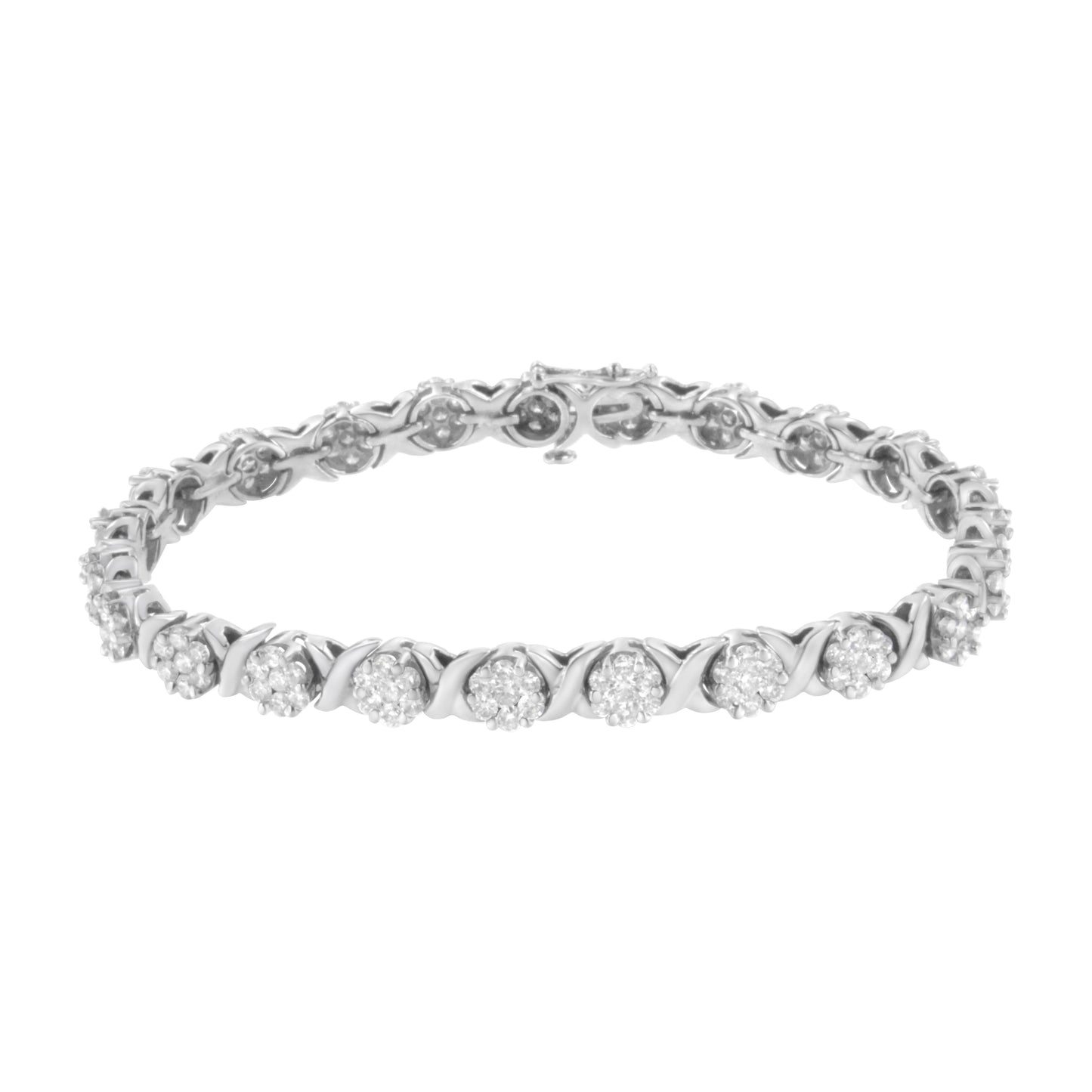 Bracelet de tennis en or blanc 14K avec diamants en cluster et liens en X