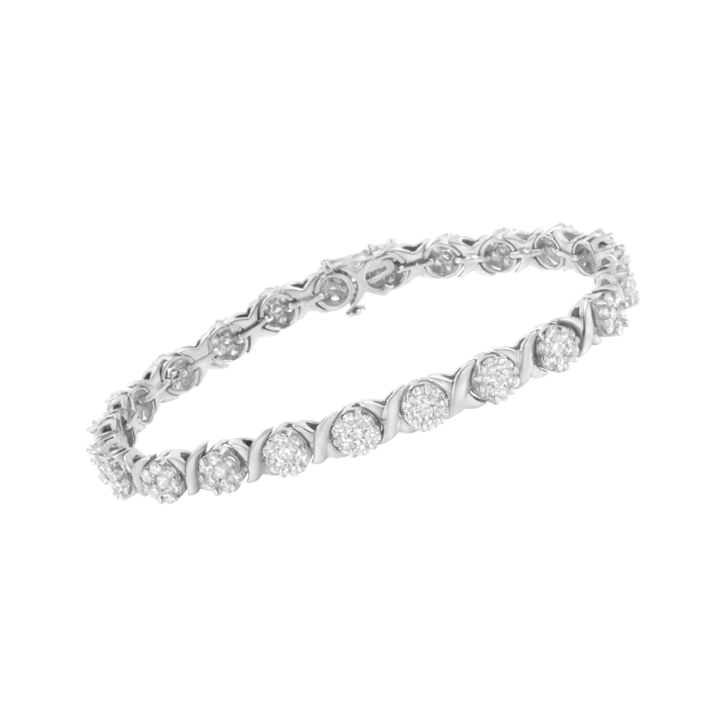 Bracelet de tennis en or blanc 14K avec diamants en cluster et liens en X