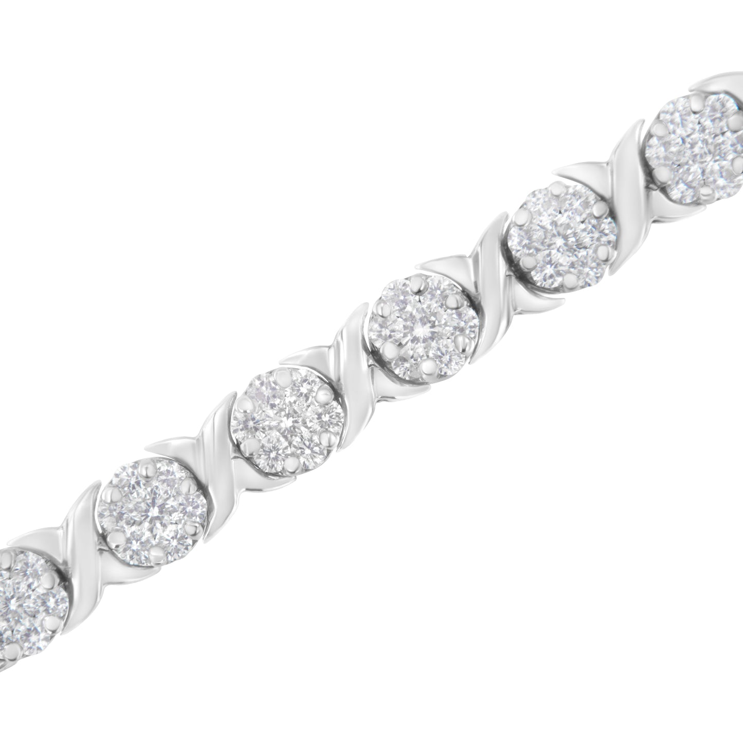 Bracelet de tennis en or blanc 14K avec diamants en cluster et liens en X