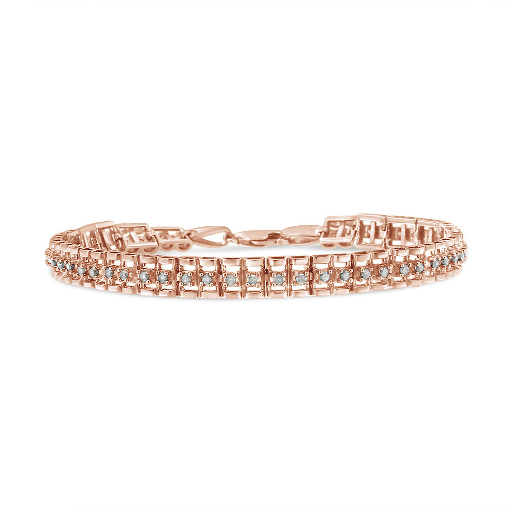Pulsera de Tenis de Diamantes de Corte Rosa en Plata Esterlina .925 de Doble Enlace