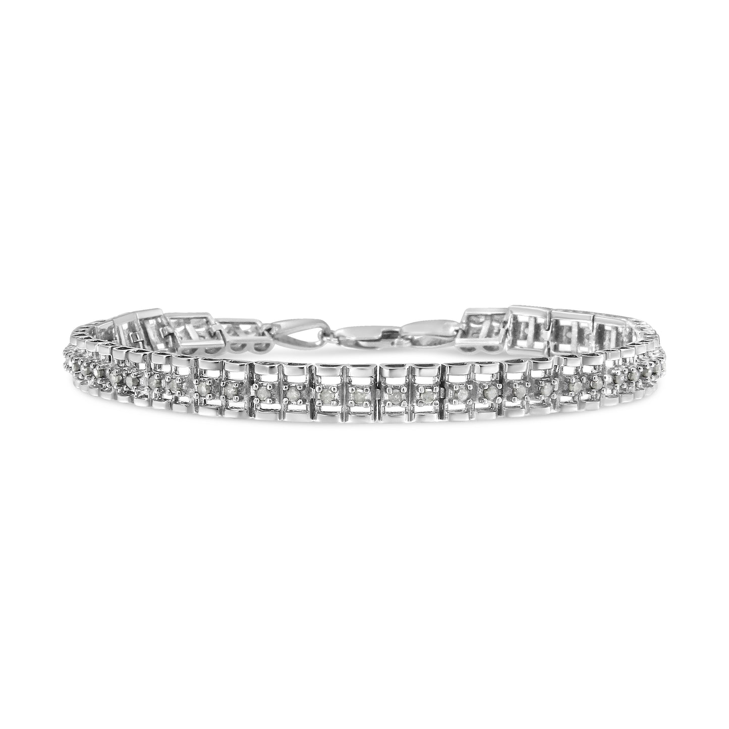 Pulsera de Tenis de Diamantes de Corte Rosa en Plata Esterlina .925 de Doble Enlace