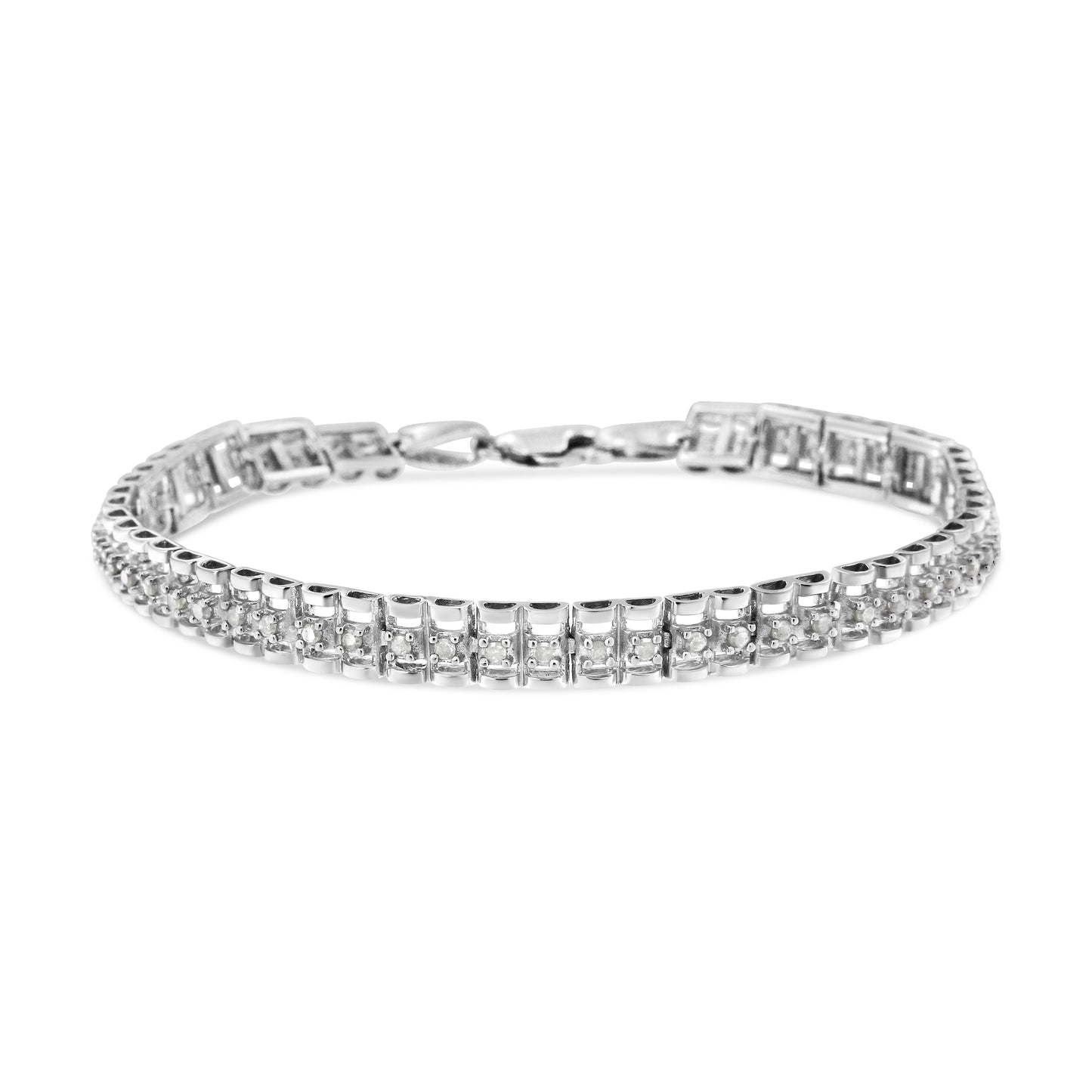 Pulsera de Tenis de Diamantes de Corte Rosa en Plata Esterlina .925 de Doble Enlace