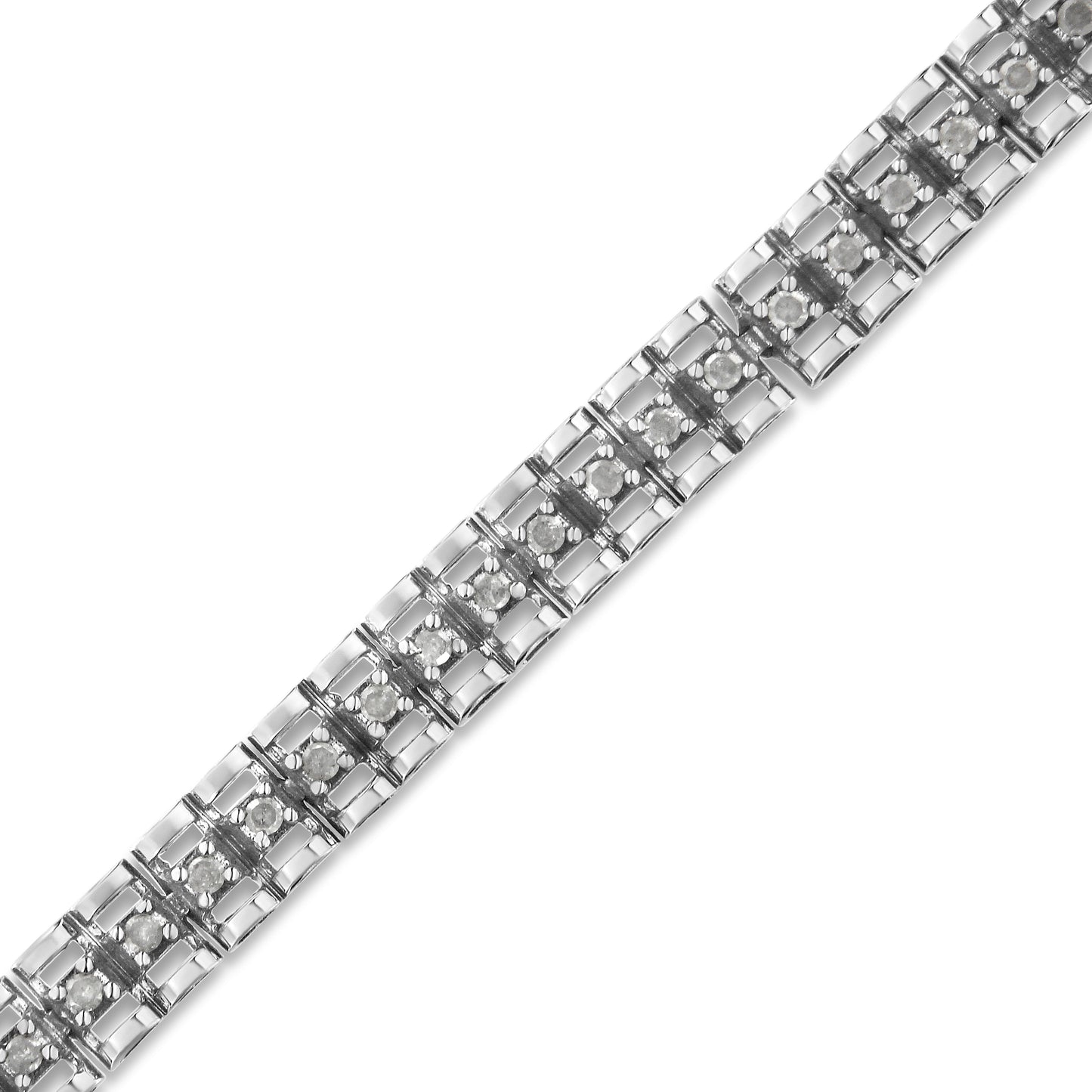 Pulsera de Tenis de Diamantes de Corte Rosa en Plata Esterlina .925 de Doble Enlace