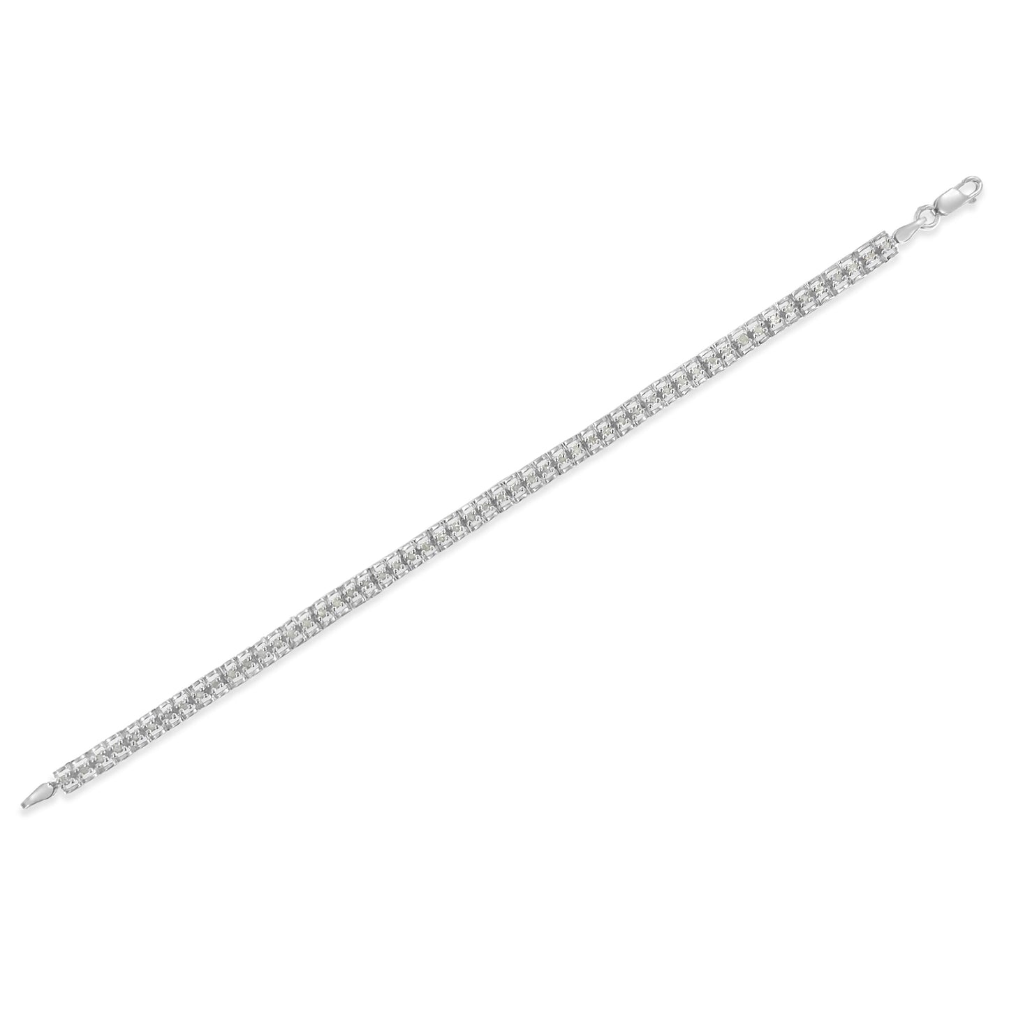 Pulsera de Tenis de Diamantes de Corte Rosa en Plata Esterlina .925 de Doble Enlace