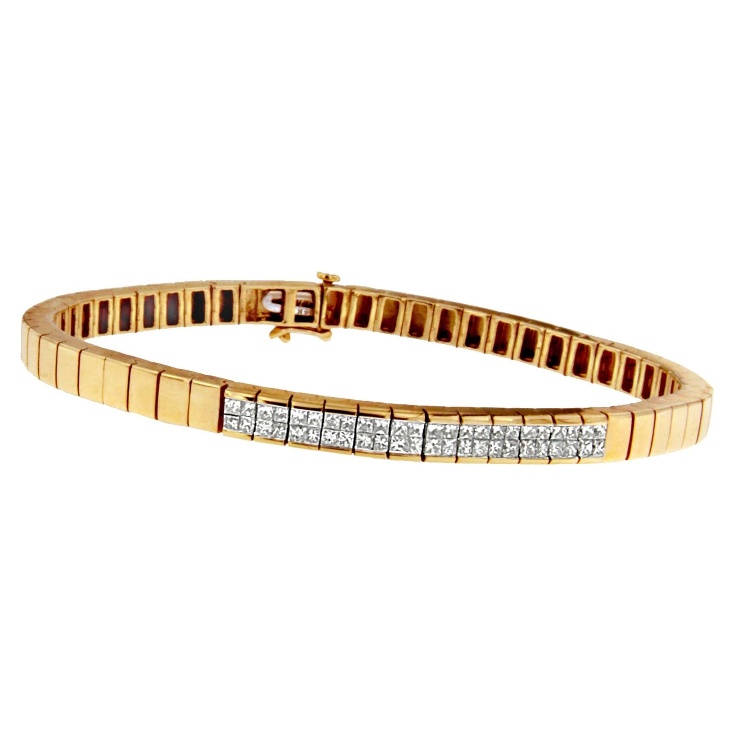 14K Yellow Gold Princess Cut Diamond Banded Bracelet