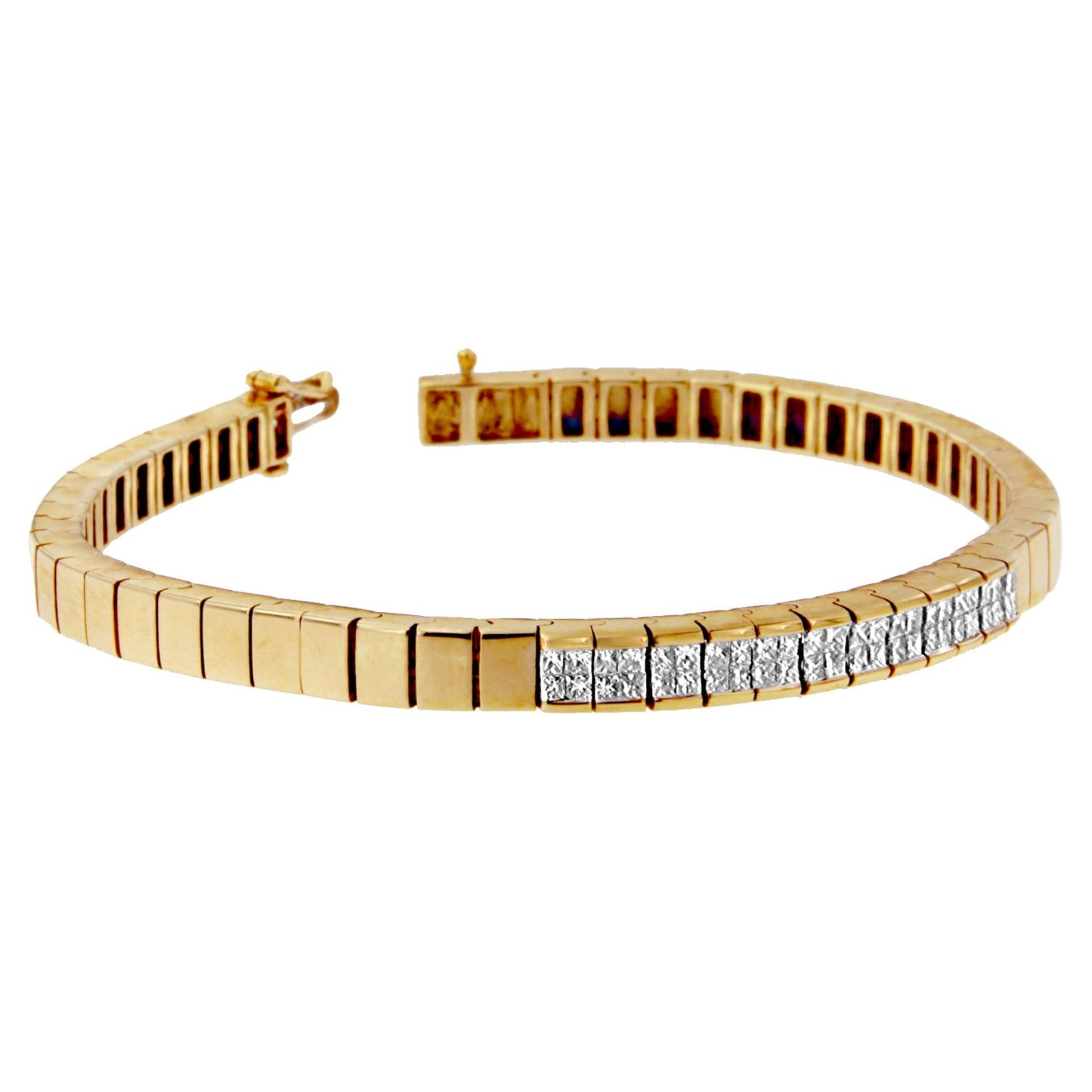 14K Yellow Gold Princess Cut Diamond Banded Bracelet