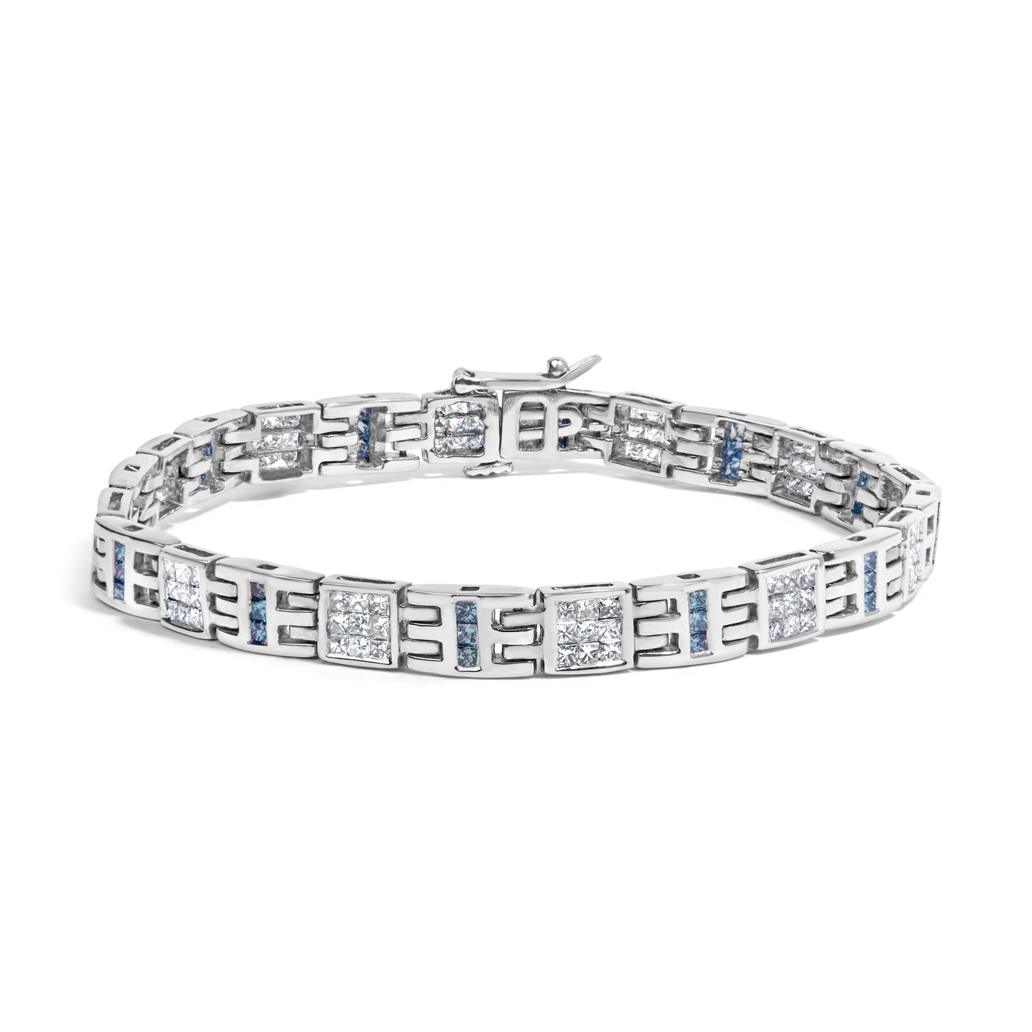 Pulsera de eslabones de diamantes en corte princesa de oro blanco de 14 quilates