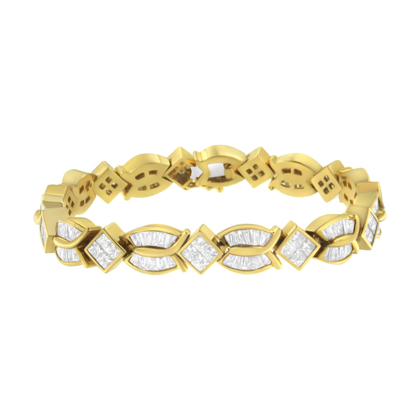 Pulsera de eslabones geométricos en oro amarillo de 14K con diamantes - Tamaño 7"