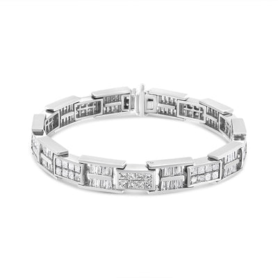 Pulsera de eslabones de panel de diamantes de oro blanco de 14 quilates - 7 pulgadas