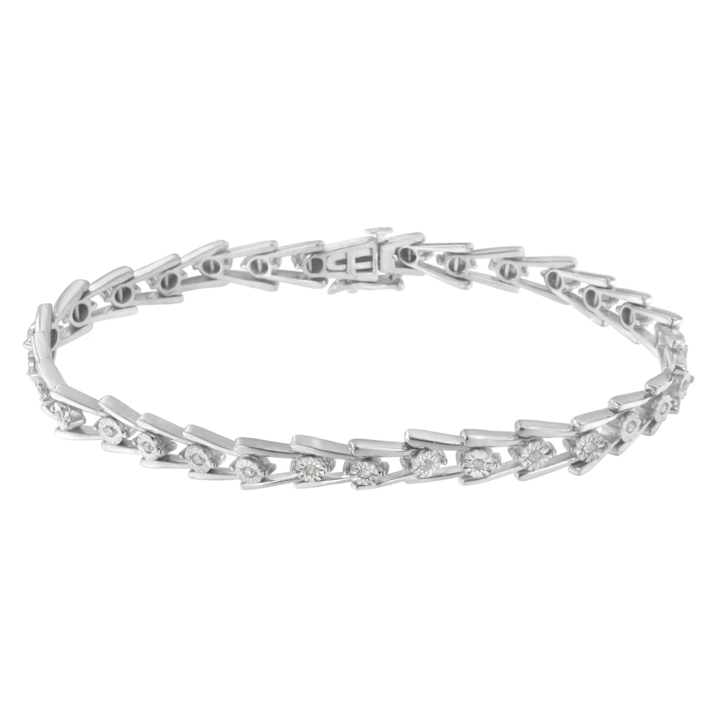 Pulsera Abierta en V de Plata Esterlina .925 con Diamantes Miracle Set