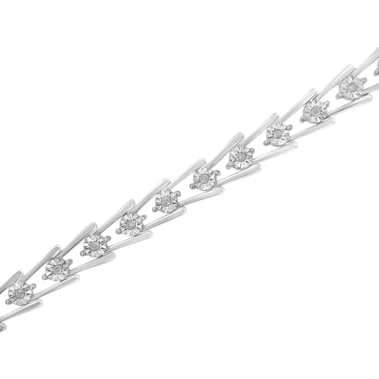 Pulsera Abierta en V de Plata Esterlina .925 con Diamantes Miracle Set