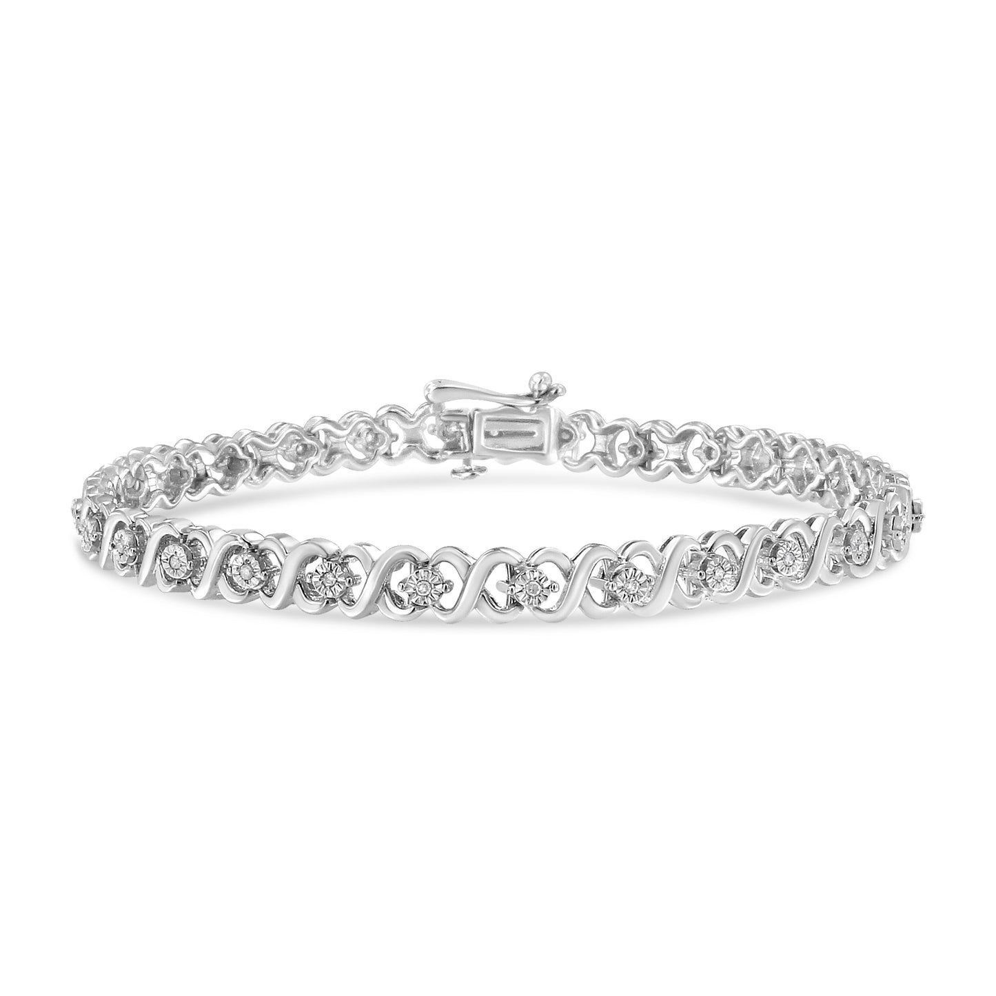 Pulsera de Tenis de Diamantes con Enlace Infinito de Plata Esterlina .925 - 7.25 Pulgadas
