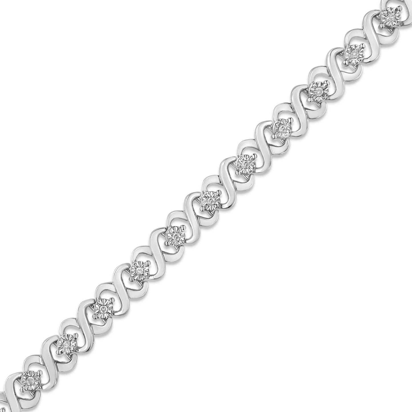 Pulsera de Tenis de Diamantes con Enlace Infinito de Plata Esterlina .925 - 7.25 Pulgadas