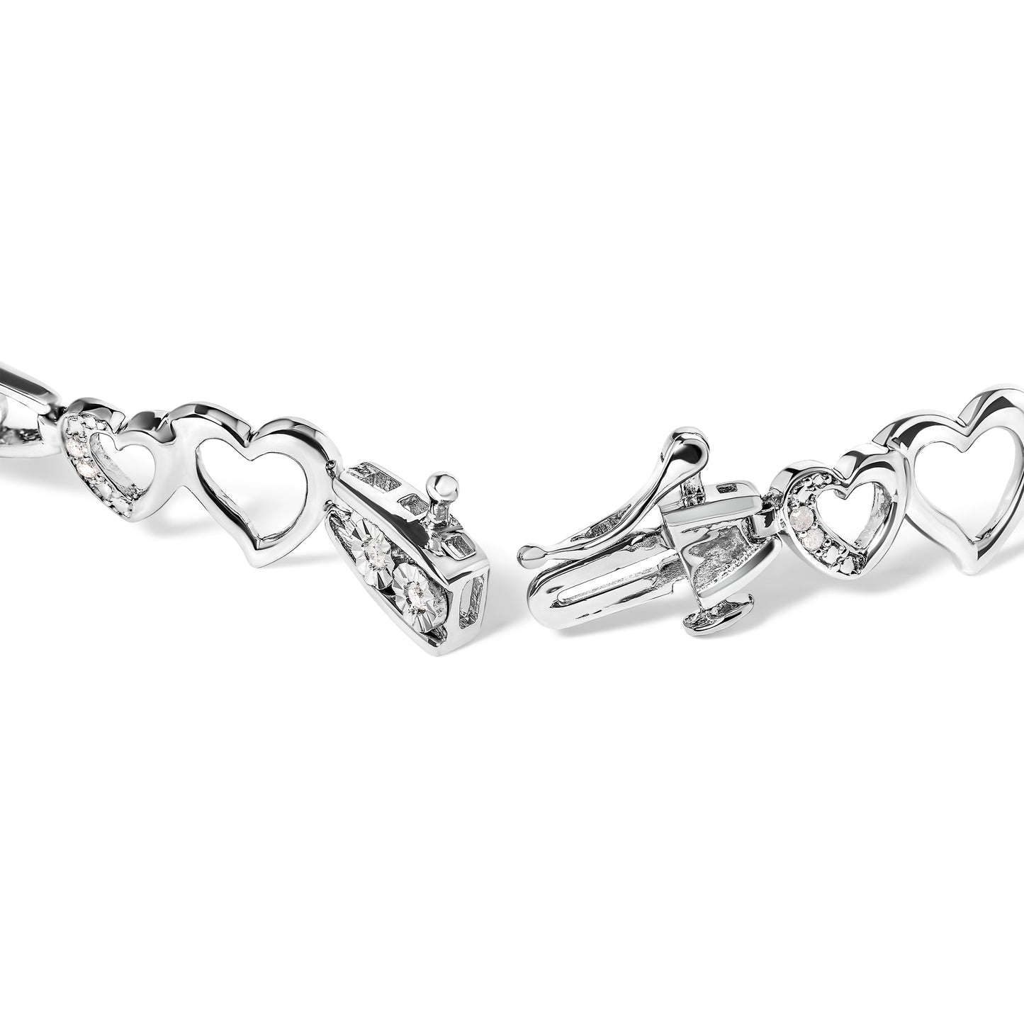 925 Sterling Silver Double Heart Link Bracelet with Diamonds - 7.25"