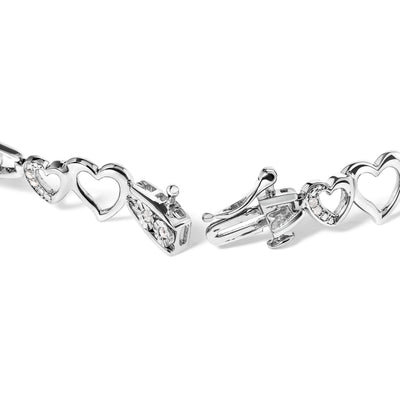 Bracelet en argent sterling 925 avec maillons en double cœur et diamants - 7,25"