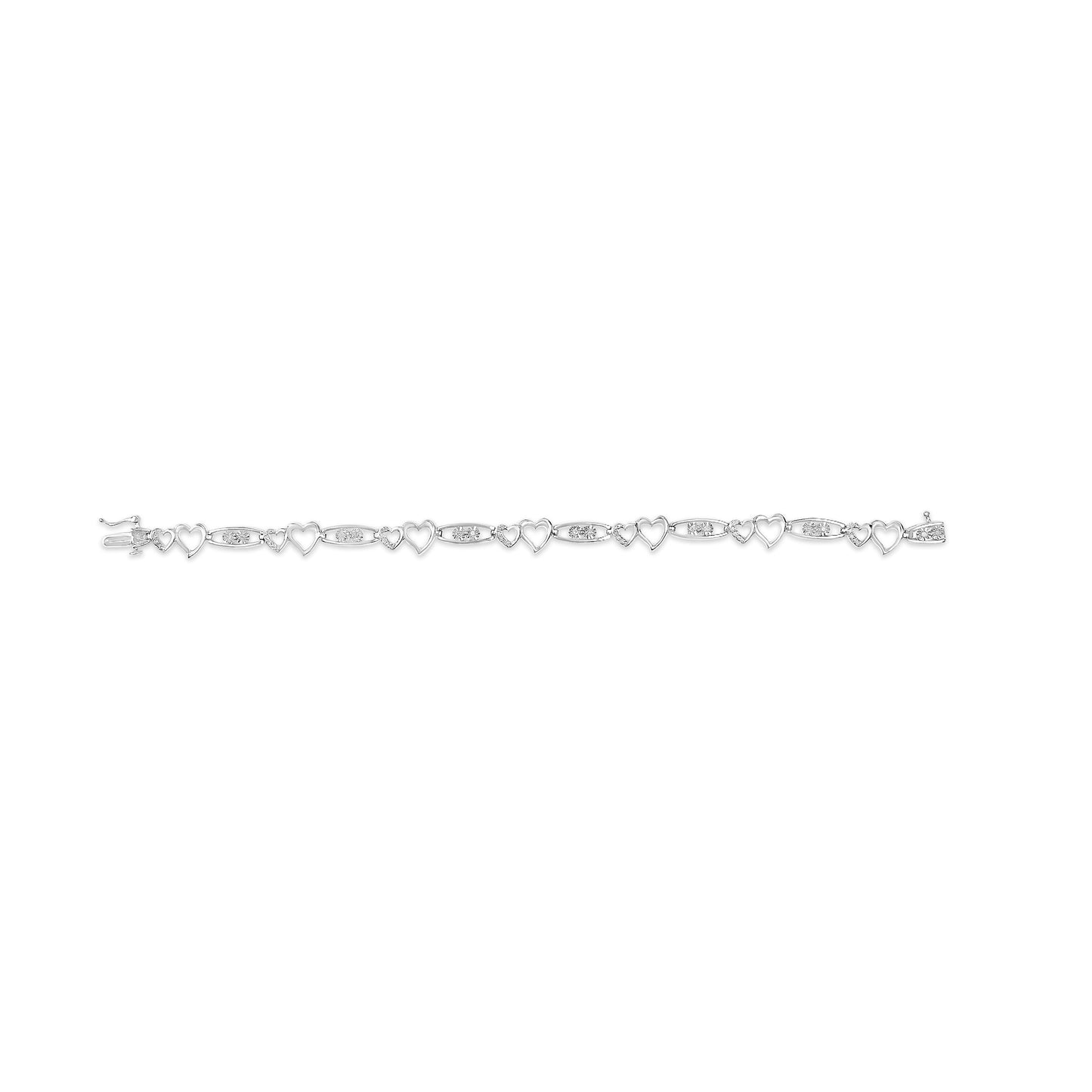 925 Sterling Silver Double Heart Link Bracelet with Diamonds - 7.25"