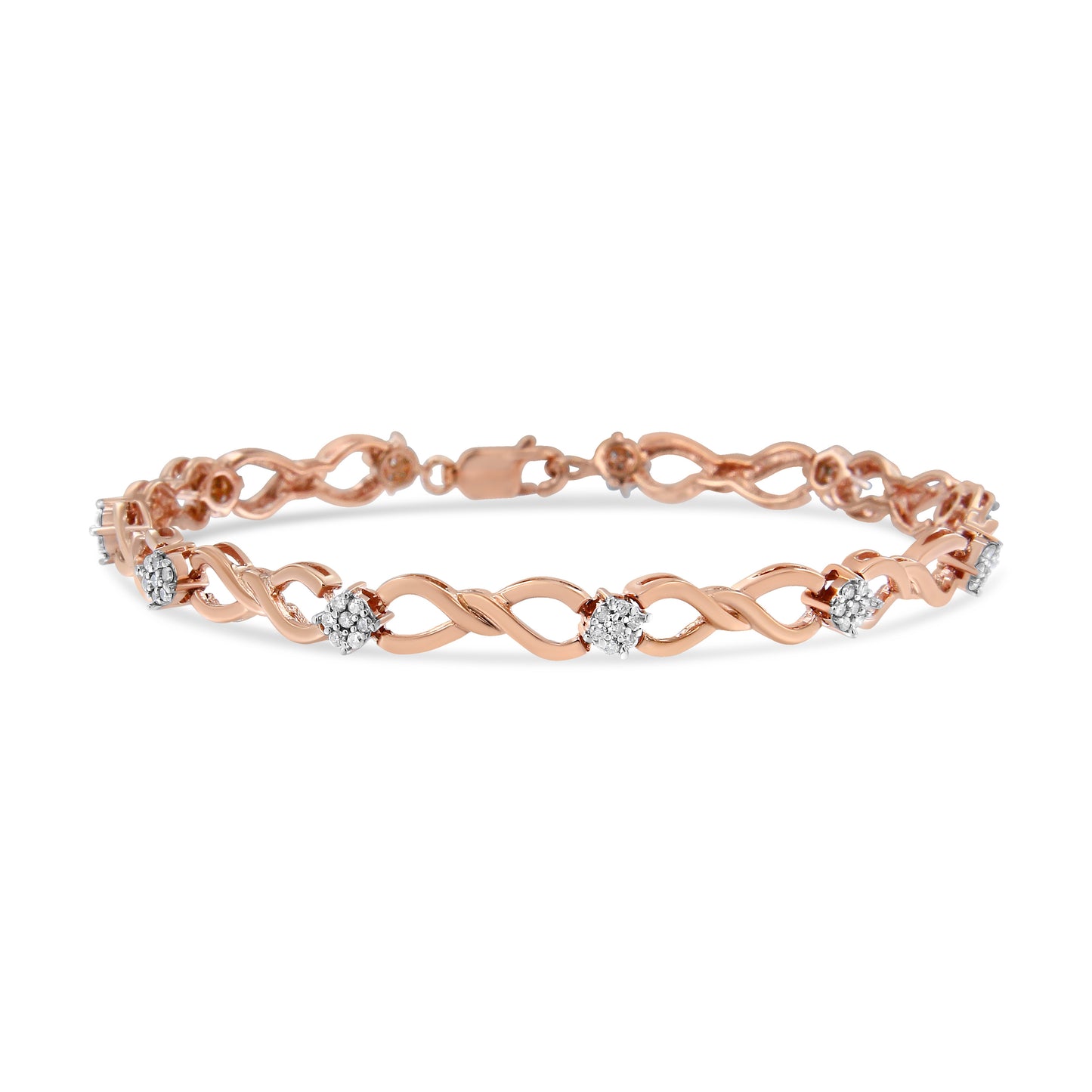 Pulsera de eslabones de infinito de diamantes de plata esterlina chapada en oro rosa de 10K - 7"