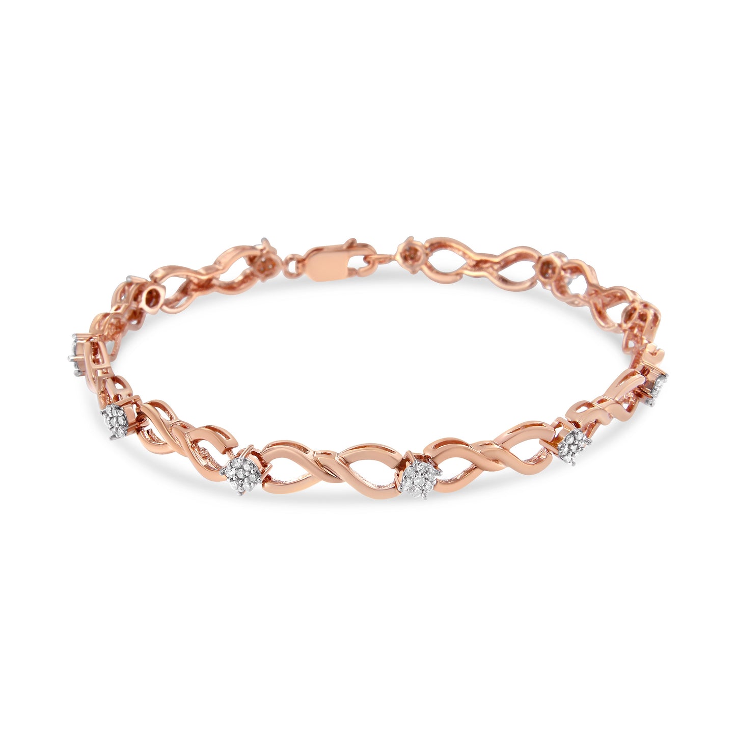 Pulsera de eslabones de infinito de diamantes de plata esterlina chapada en oro rosa de 10K - 7"