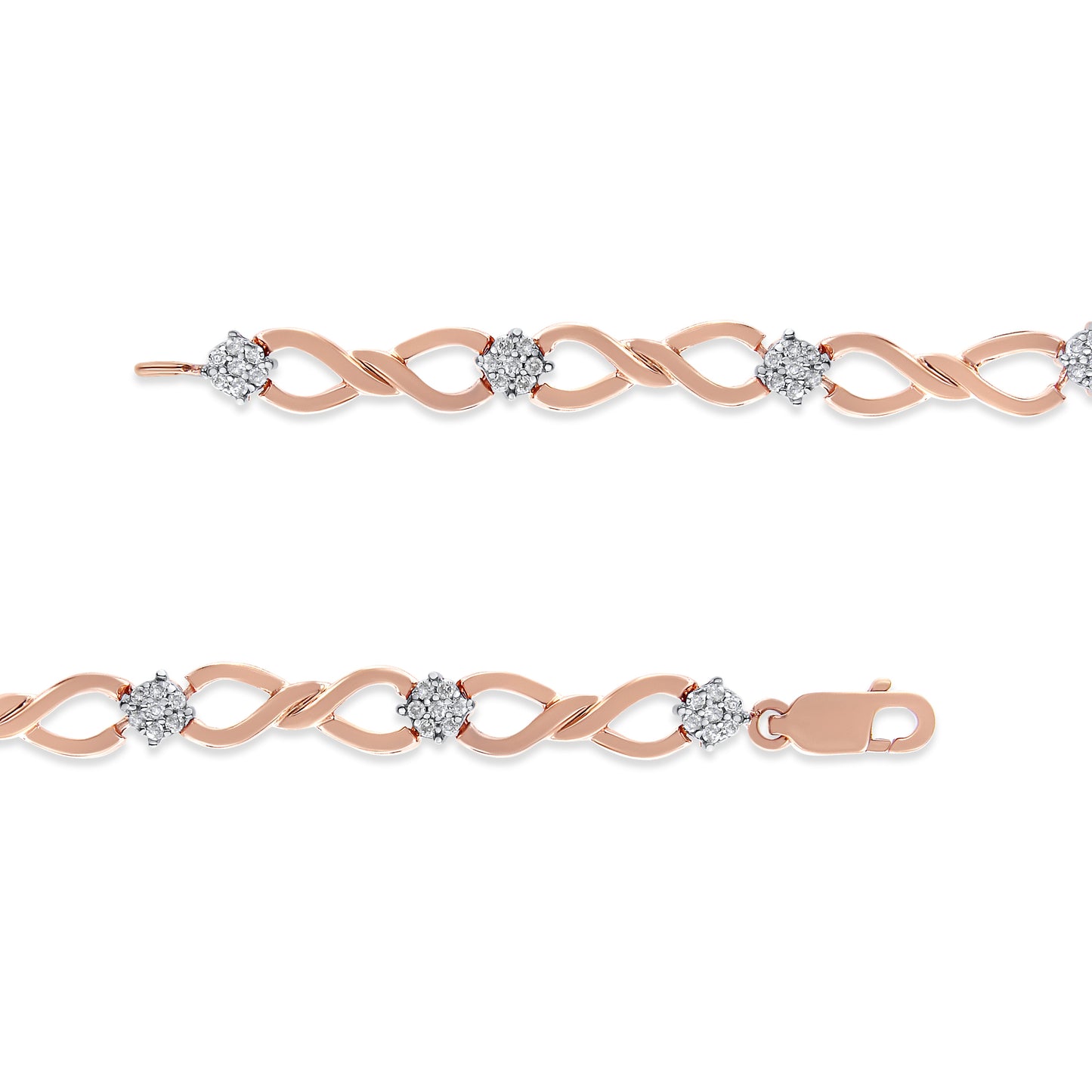 Pulsera de Trenzado Infinito con Diamantes en Oro Rosa de 10K - Tamaño 7"