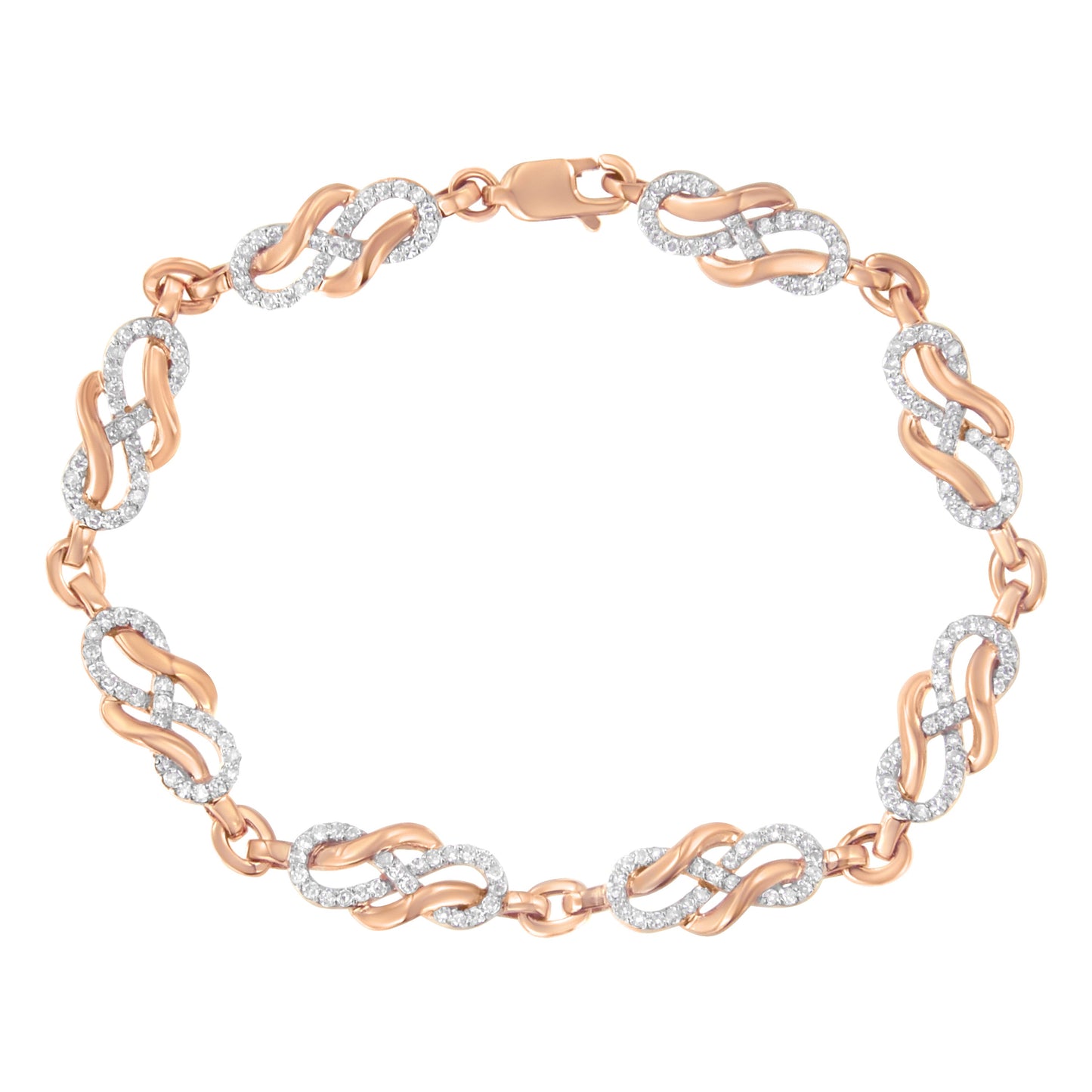 10K Rose Gold Diamond Infinity Loop Bracelet - 7.25 Inches