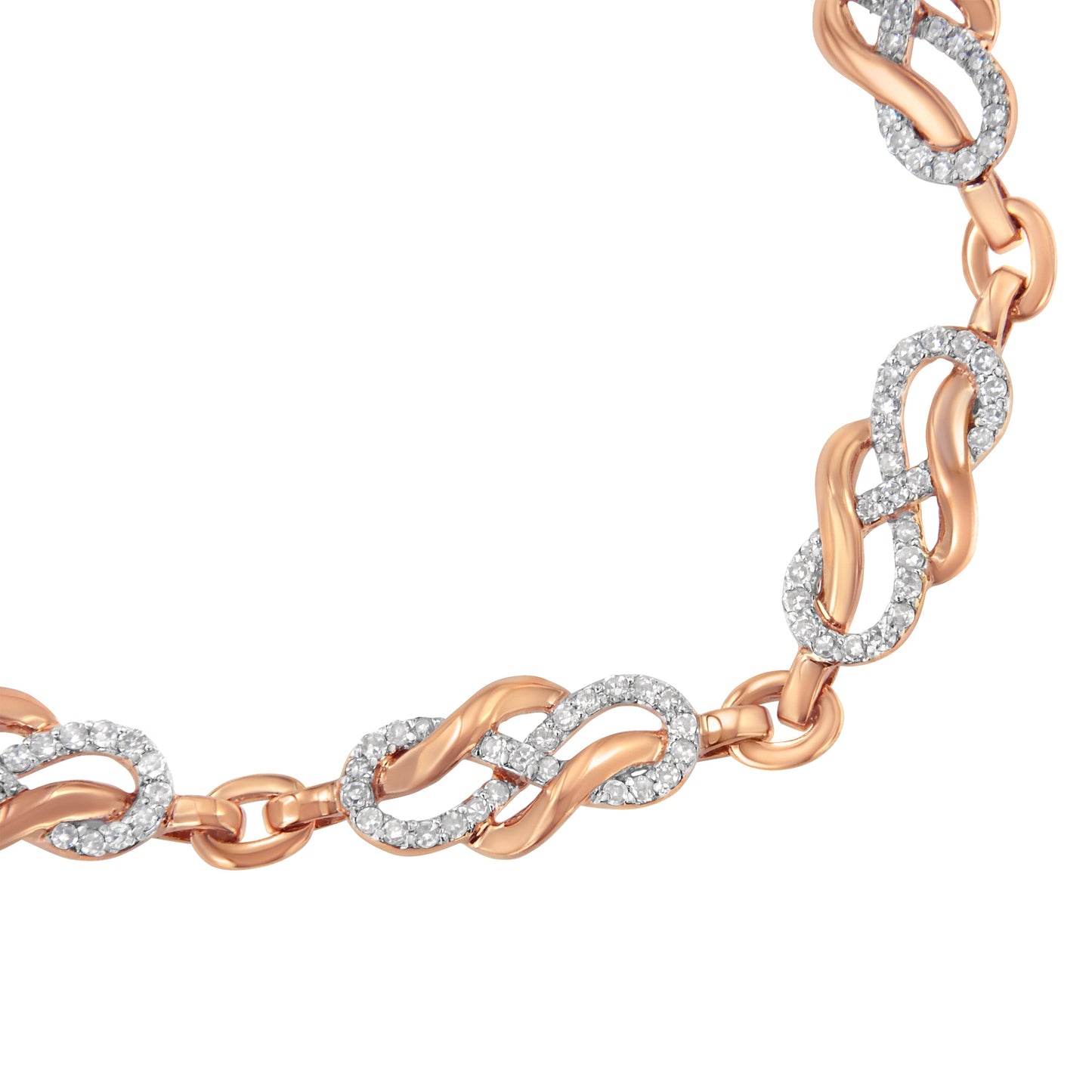 10K Rose Gold Diamond Infinity Loop Bracelet - 7.25 Inches
