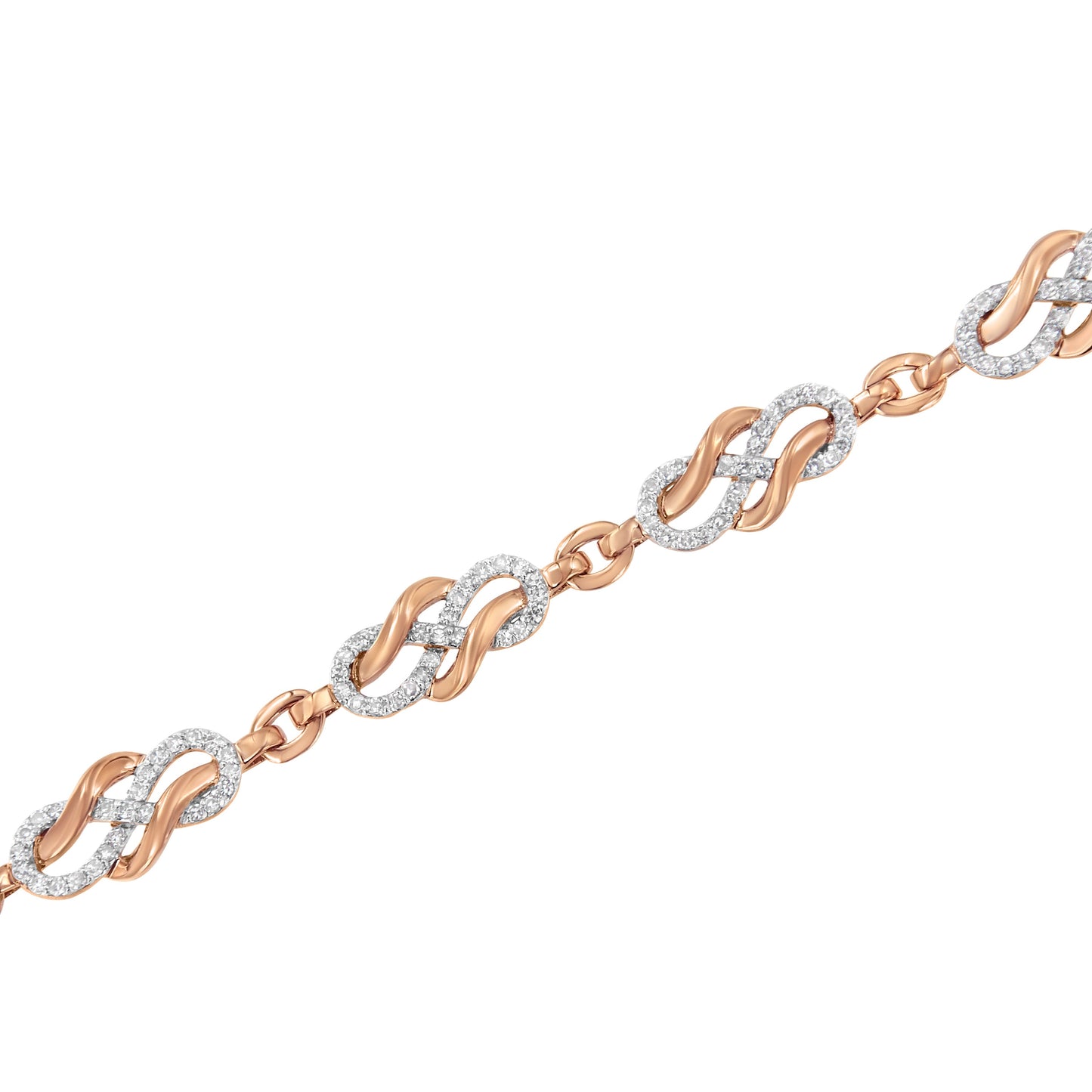 10K Rose Gold Diamond Infinity Loop Bracelet - 7.25 Inches