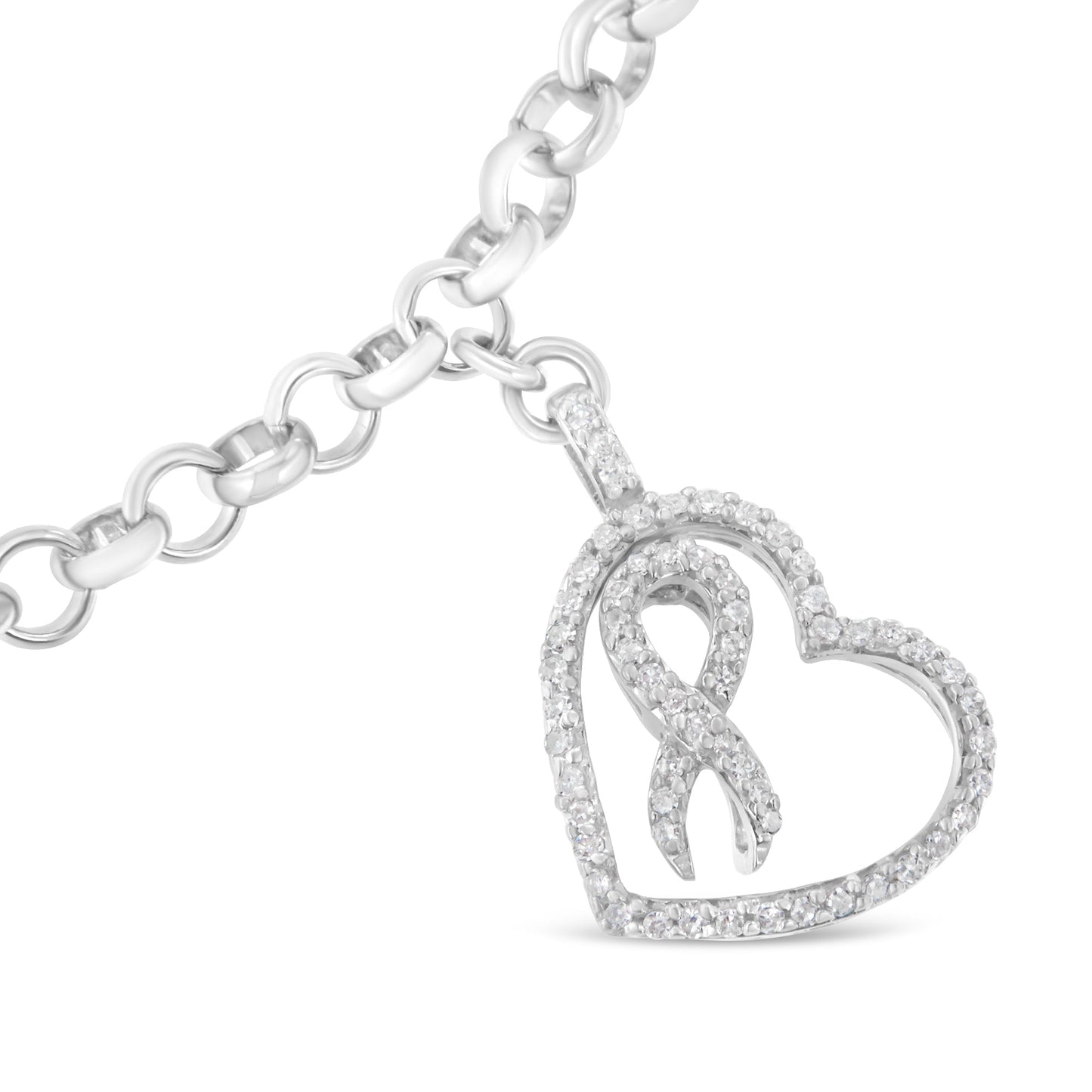 .925 Sterling Silver Diamond-Accented Heart Charm Bracelet