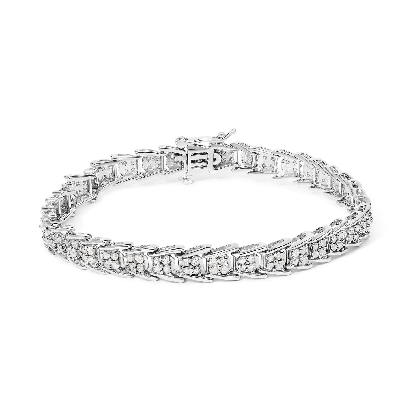 Bracelet de tennis en or blanc 10k avec diamants en forme de éventail - 2 cttw