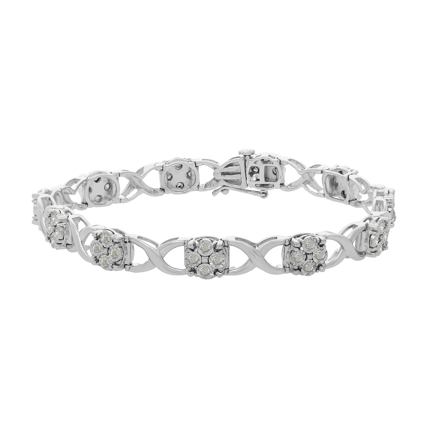 Pulsera de eslabones Love Locks con diamantes de corte rosa en plata de ley