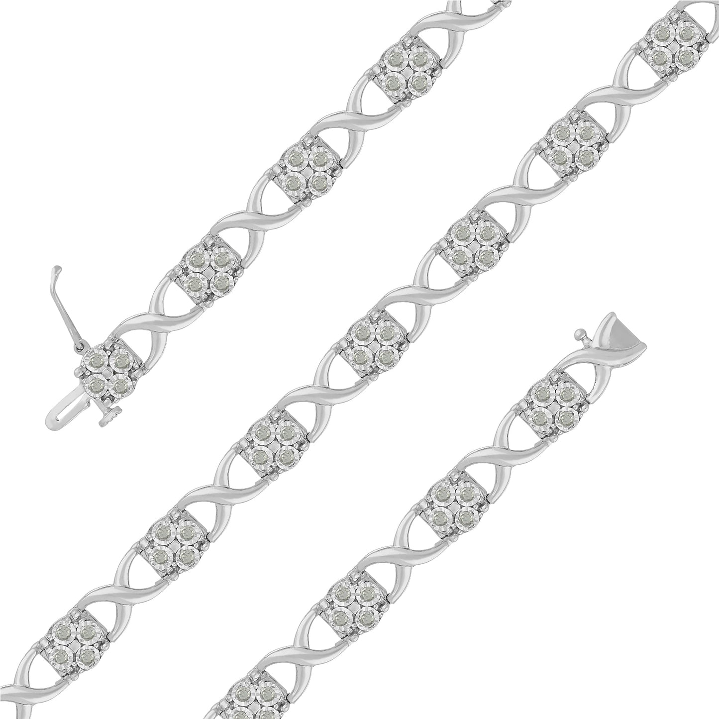 Pulsera de eslabones Love Locks con diamantes de corte rosa en plata de ley
