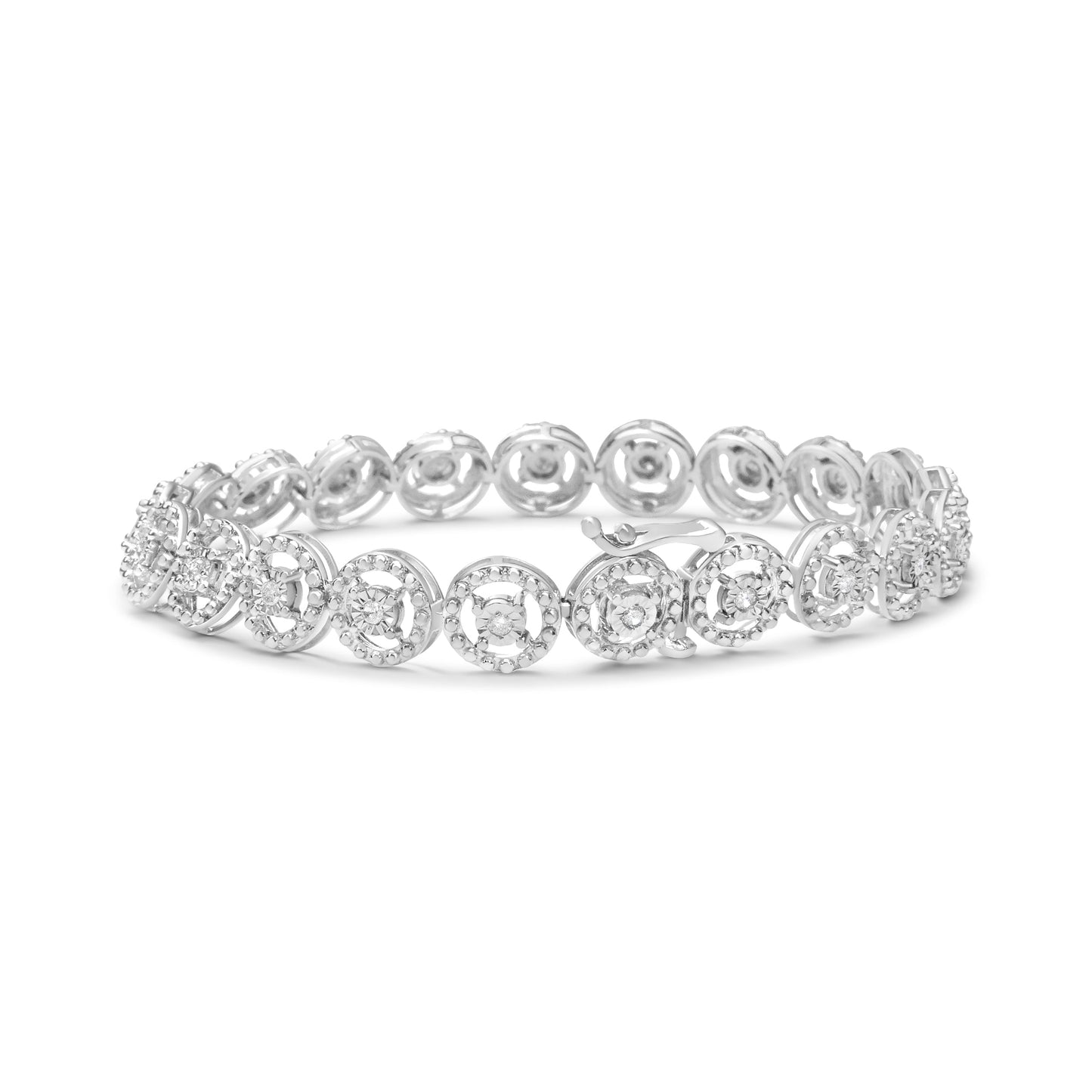 .925 Sterling Silver Diamond Nested Circle Bracelet - 7" Fashion Link