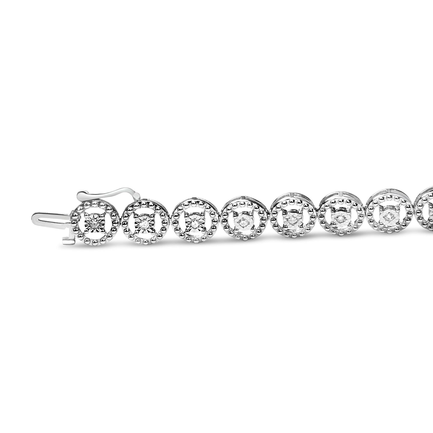.925 Sterling Silver Diamond Nested Circle Bracelet - 7" Fashion Link