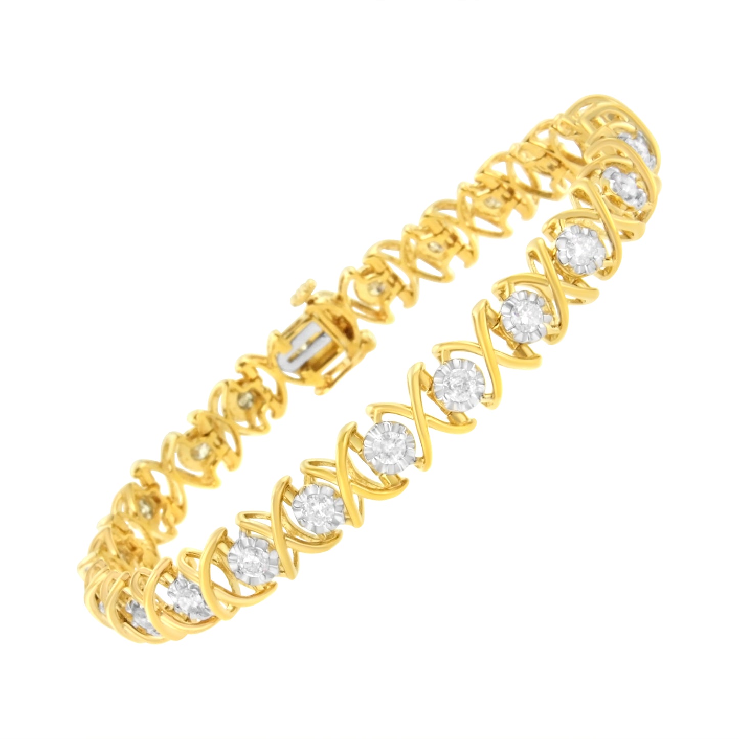 10K Yellow Gold Plated Sterling Silver Diamond XOXO Bracelet - Size 7.25"