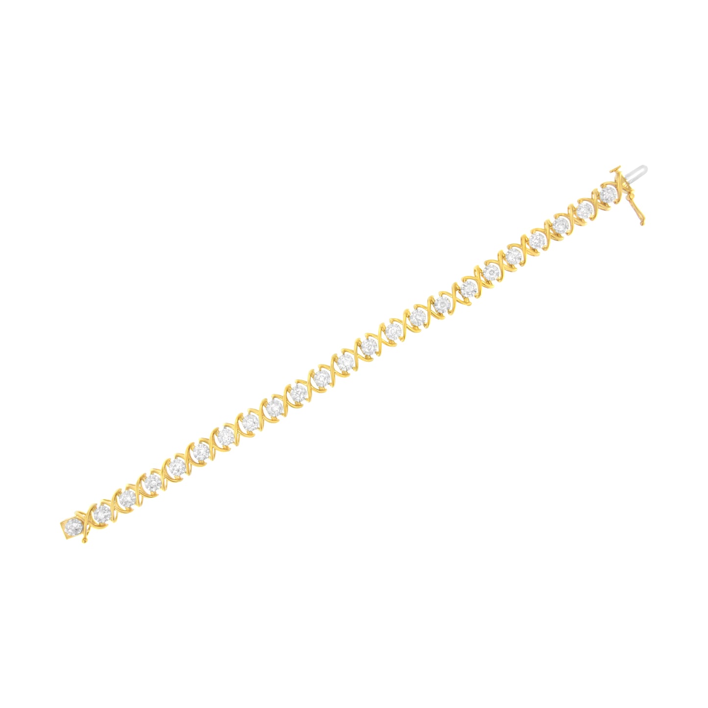 10K Yellow Gold Plated Sterling Silver Diamond XOXO Bracelet - Size 7.25"