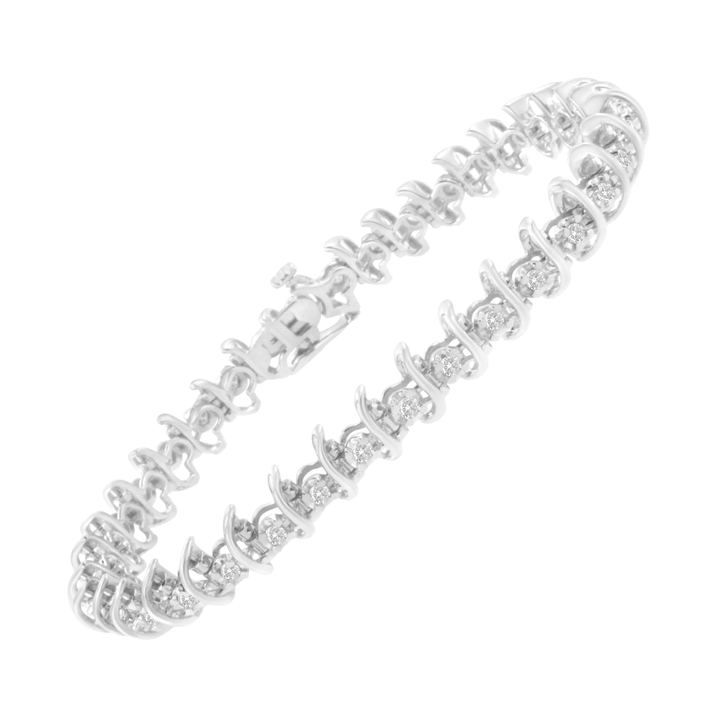 .925 Sterling Silver Diamond Link Bracelet - 7.25"