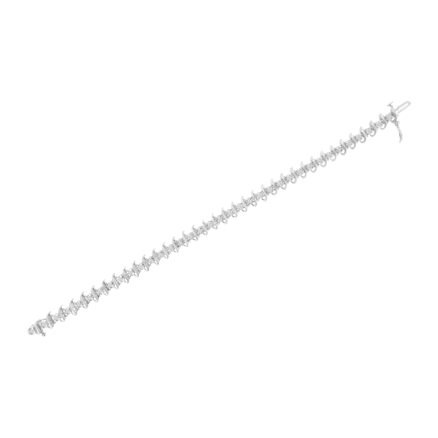 .925 Sterling Silver Diamond Link Bracelet - 7.25"