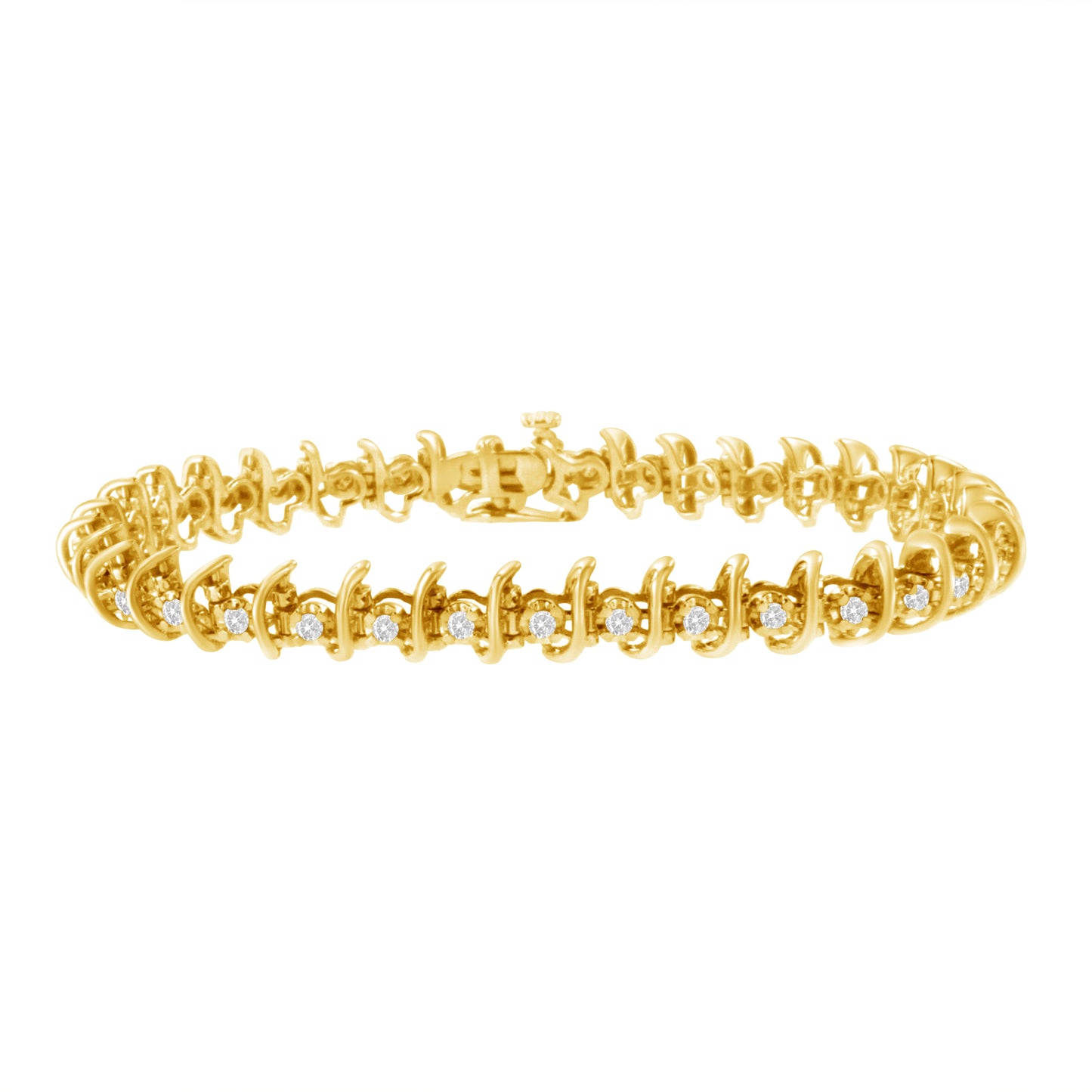 Bracelet en lien en argent sterling plaqué or jaune 10KT avec diamants - 7,5"