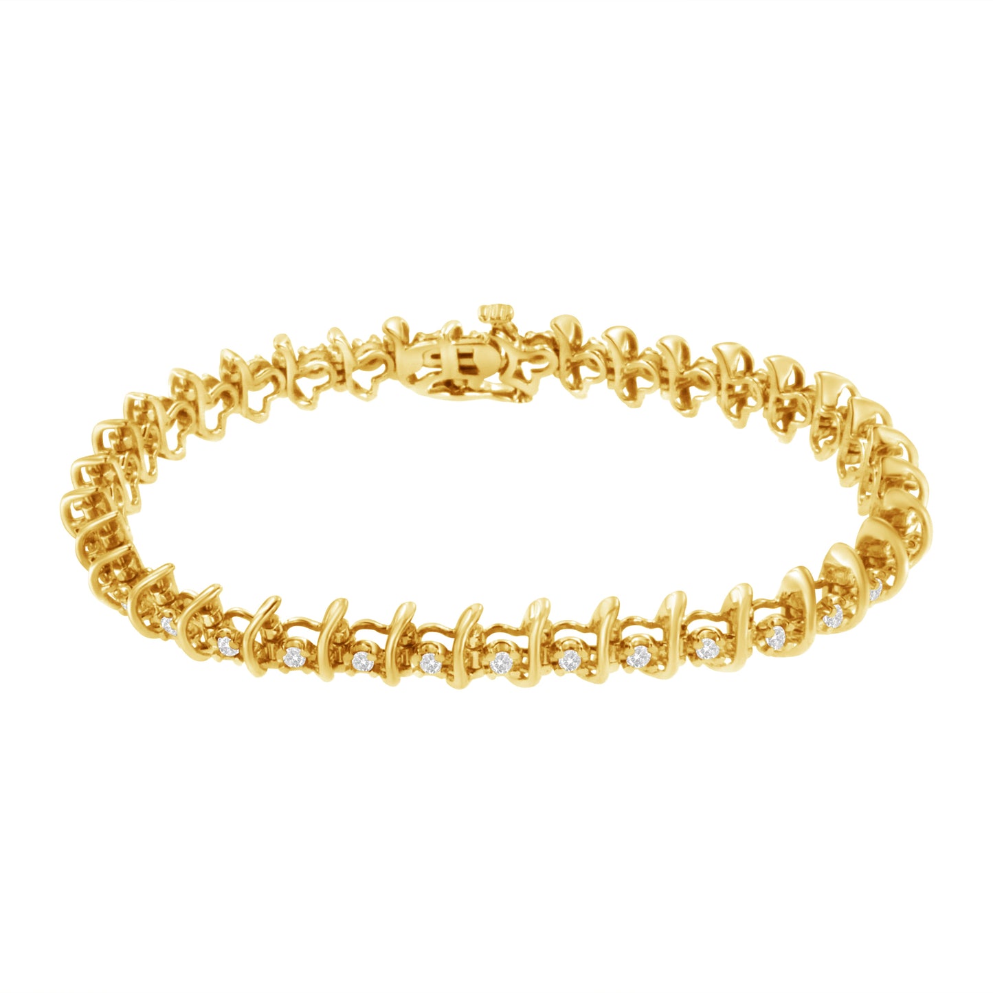 Bracelet en lien en argent sterling plaqué or jaune 10KT avec diamants - 7,5"