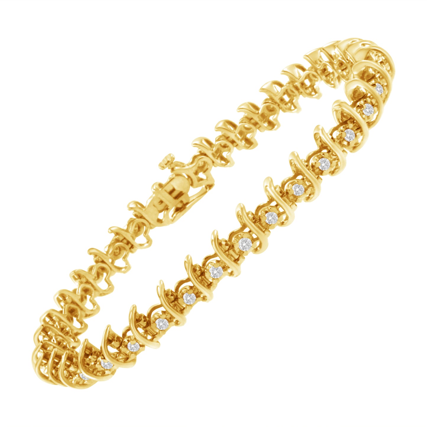 Bracelet en lien en argent sterling plaqué or jaune 10KT avec diamants - 7,5"