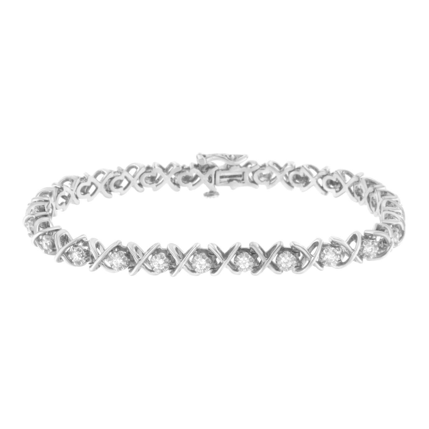 Bracelet en argent sterling 925 avec diamants en forme de "X" - Taille 7,25