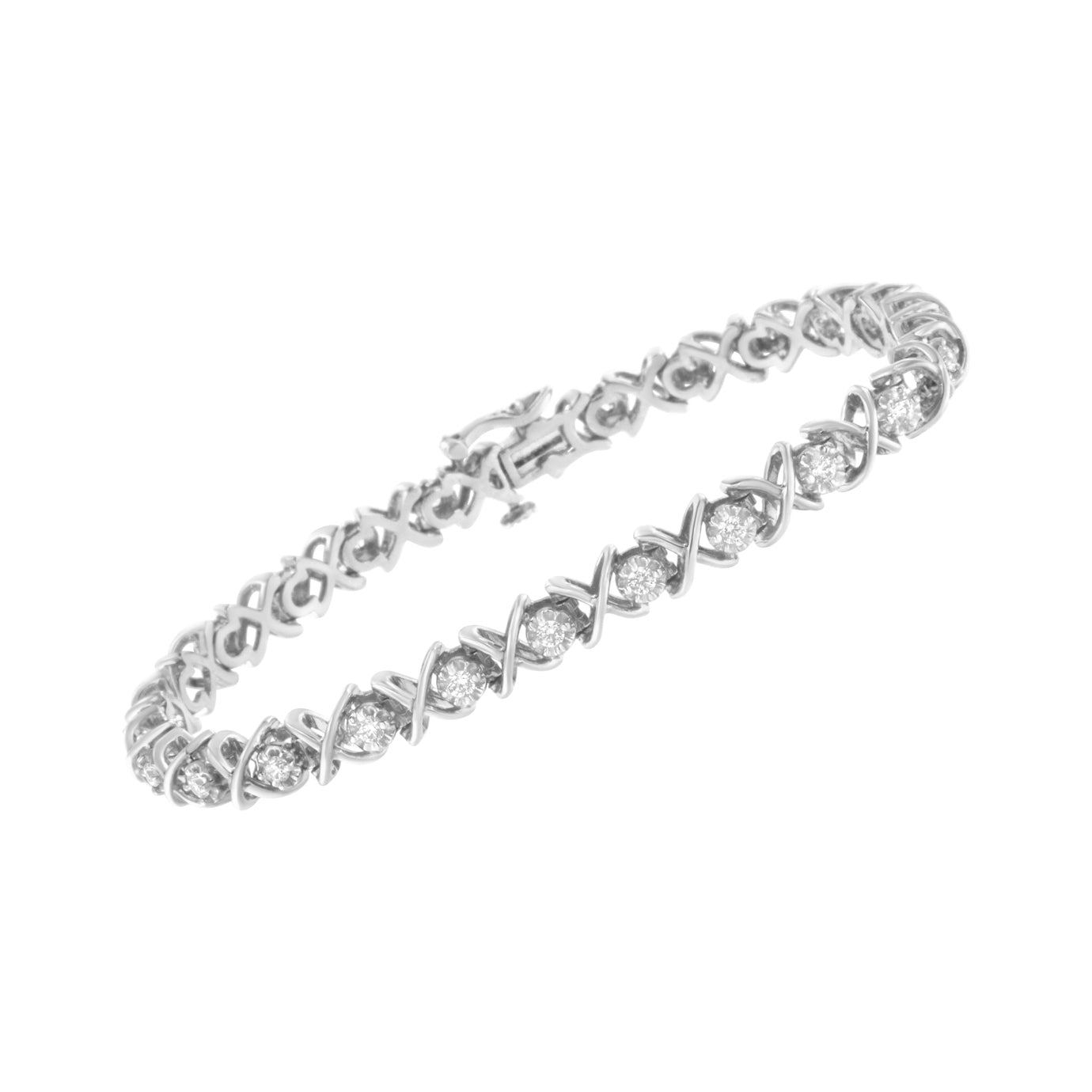 Bracelet en argent sterling 925 avec diamants en forme de "X" - Taille 7,25